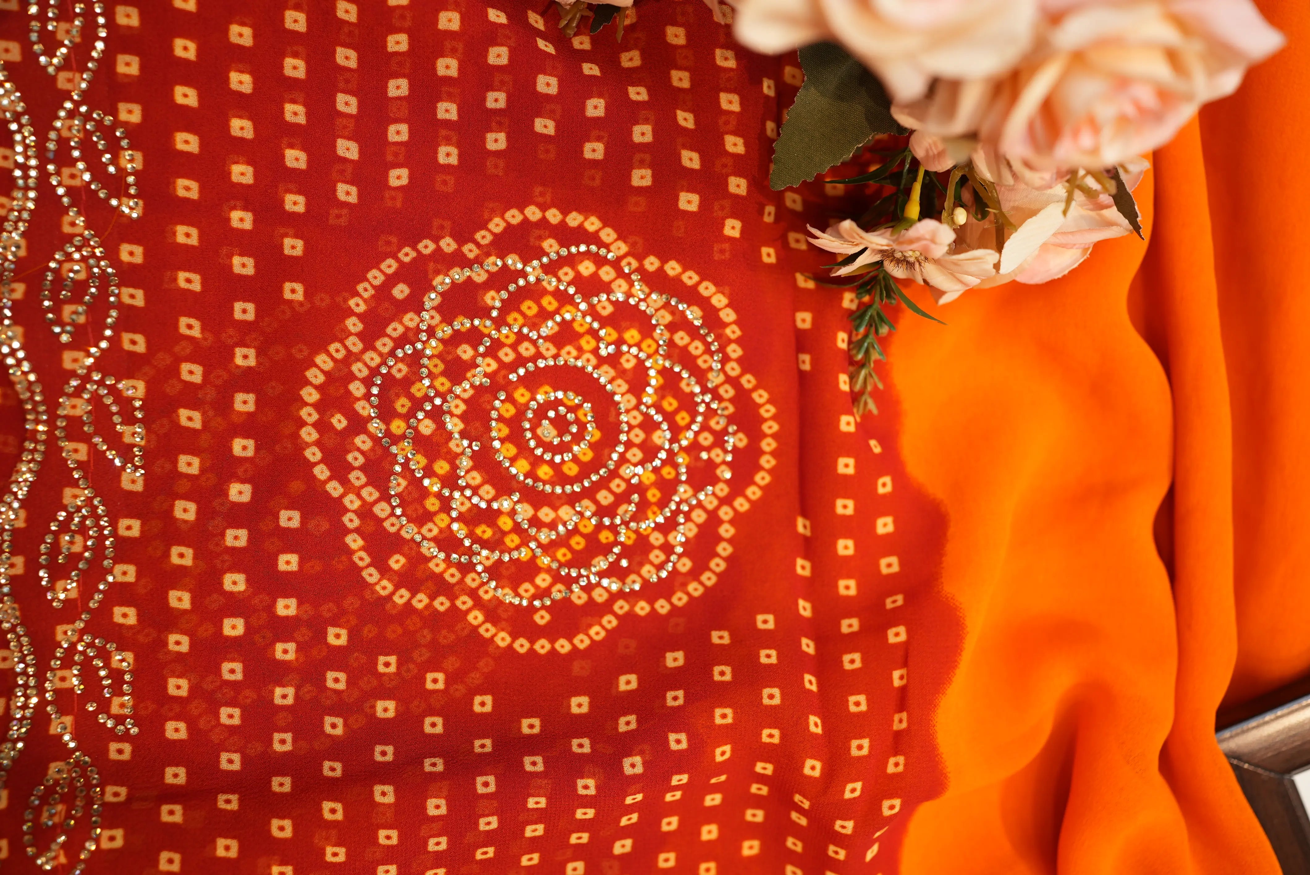 Rajasthani Yellow Georgette Saree with Swarovski Border & Butta Work