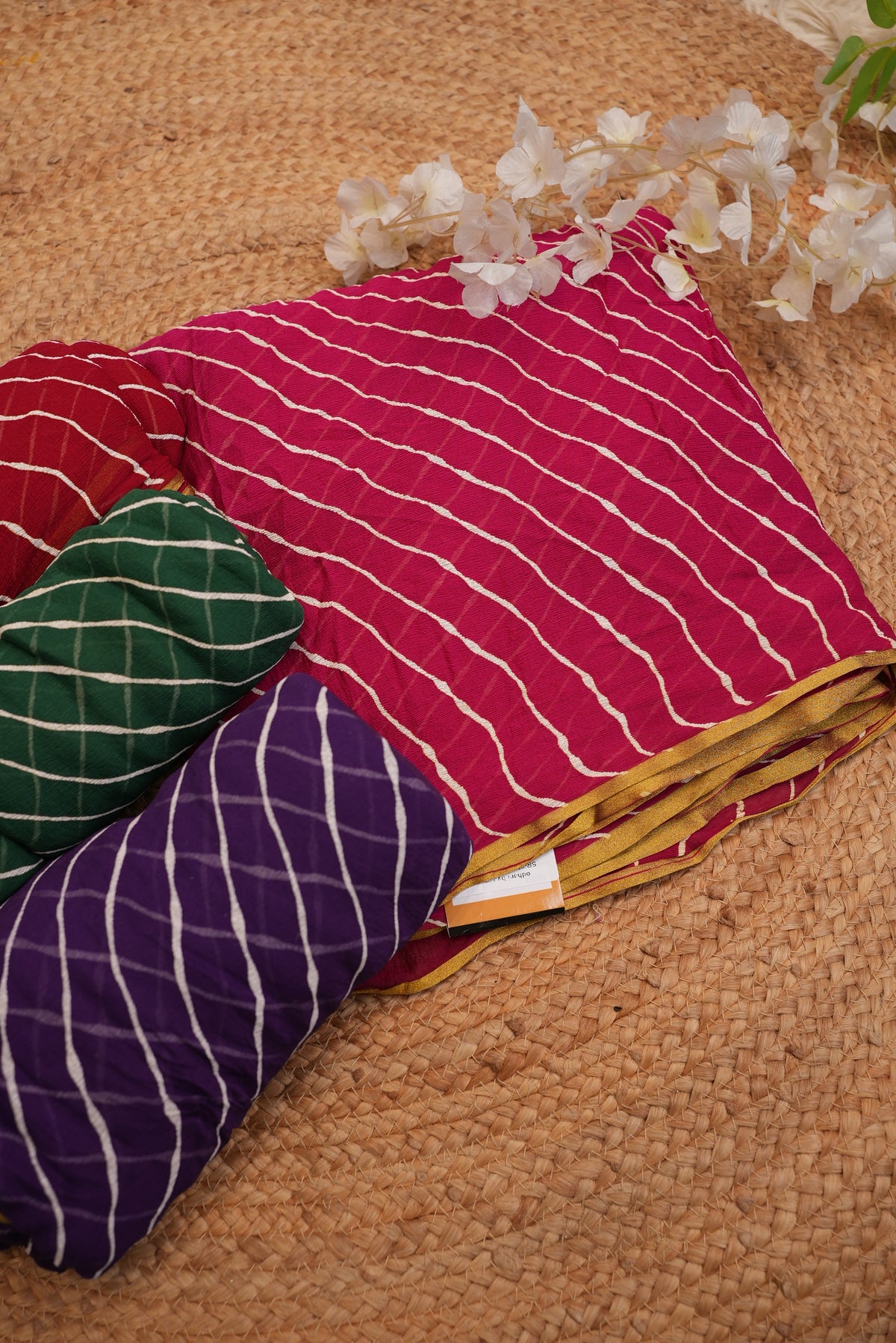 Rajasthani Leheriya Chiffon Saree with Lace Border (With Blouse)