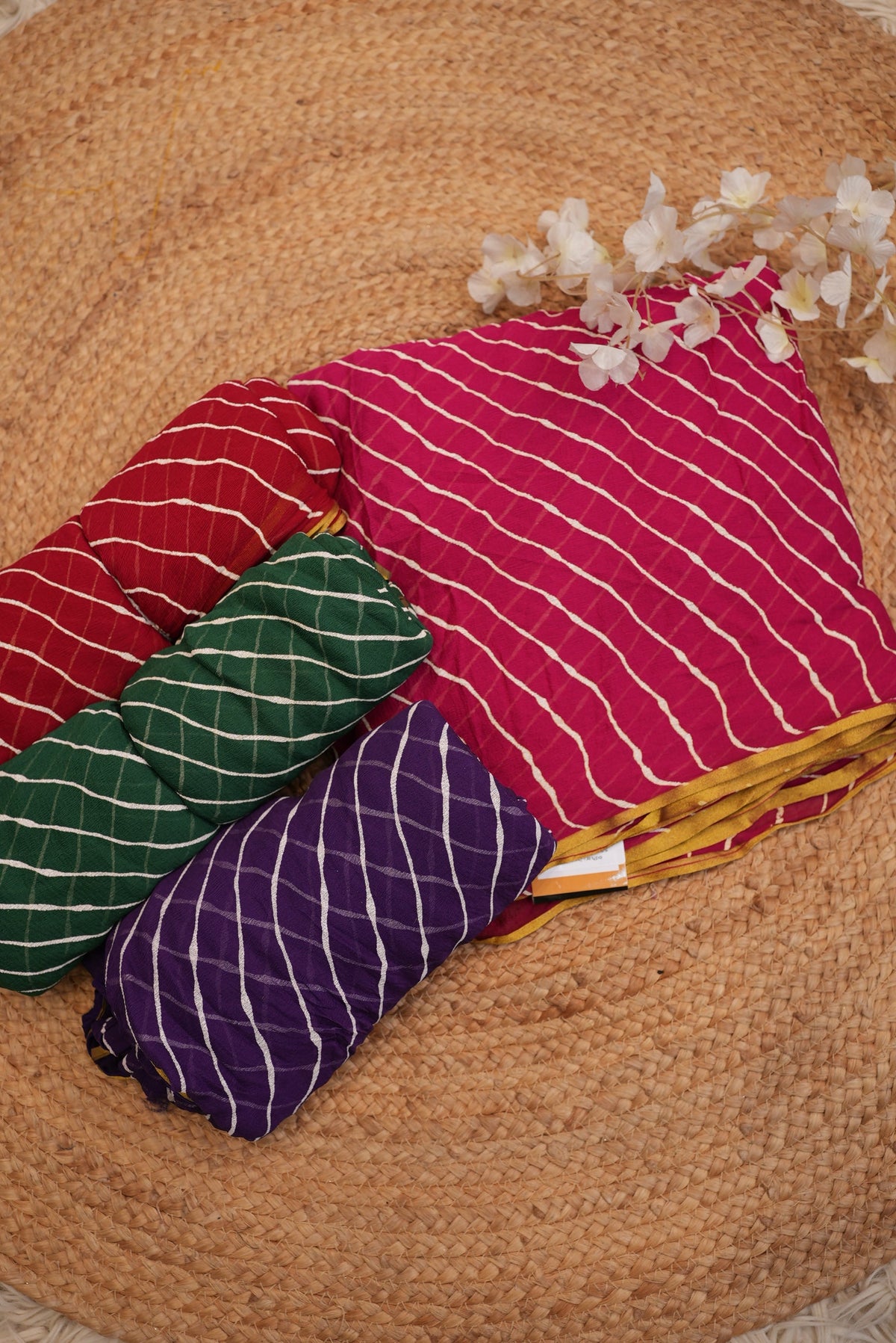 Rajasthani Leheriya Chiffon Saree with Lace Border (With Blouse)