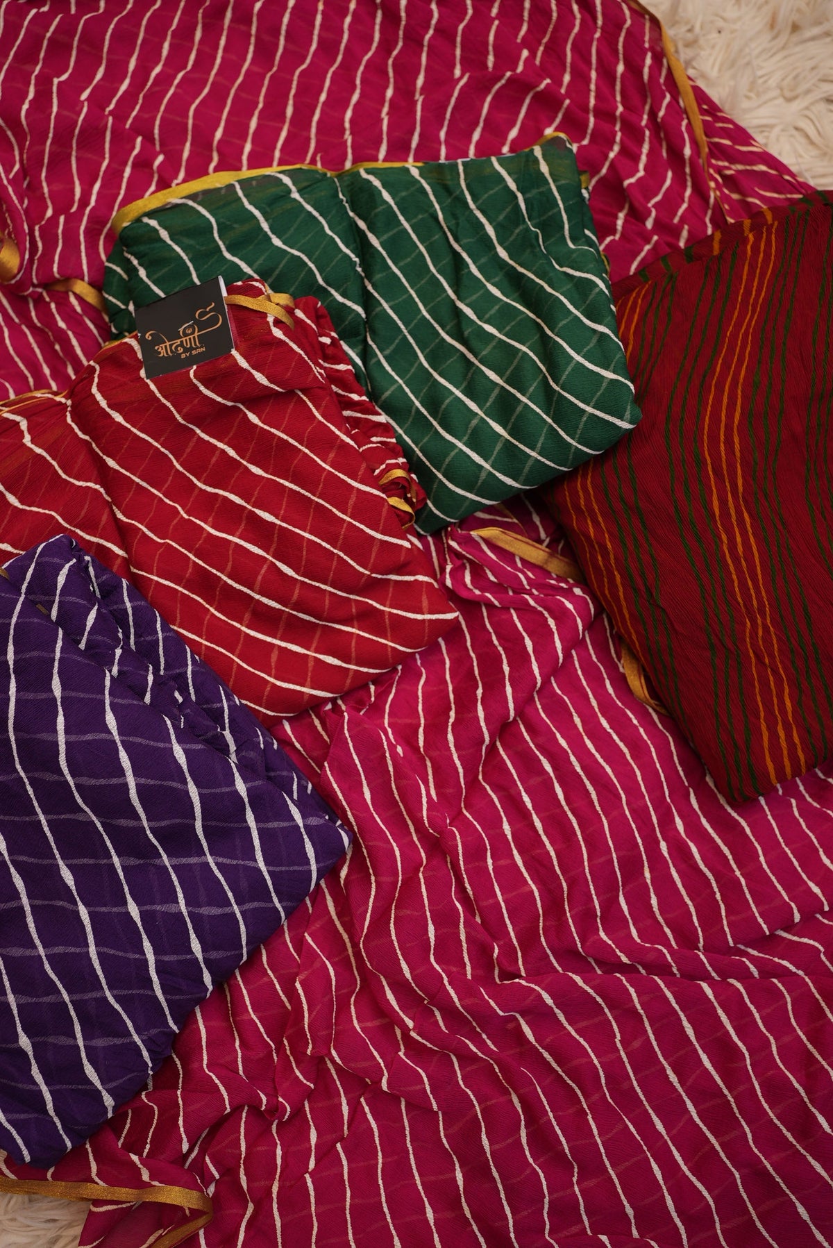 Rajasthani Leheriya Chiffon Saree with Lace Border (With Blouse)