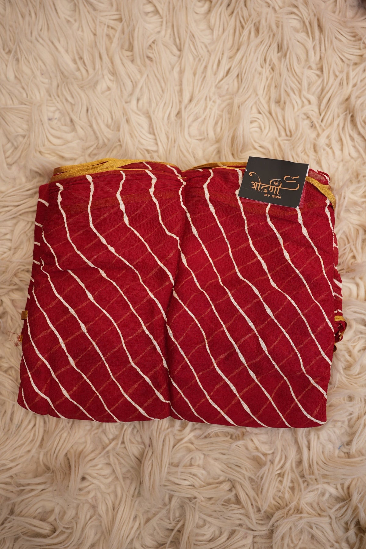 Rajasthani Leheriya Chiffon Saree with Lace Border (With Blouse)