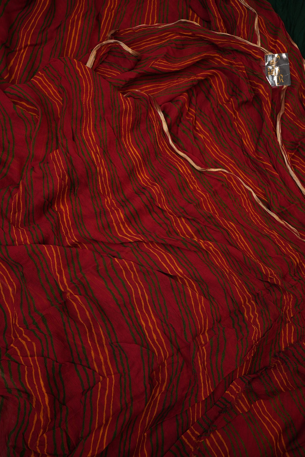 Rajasthani Leheriya Chiffon Saree with Lace Border (With Blouse)