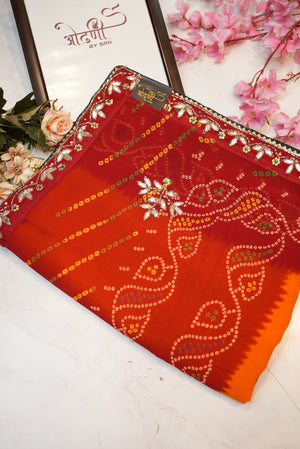 Rajasthani peela synthetic saree with hand work border & butta ##SR0145