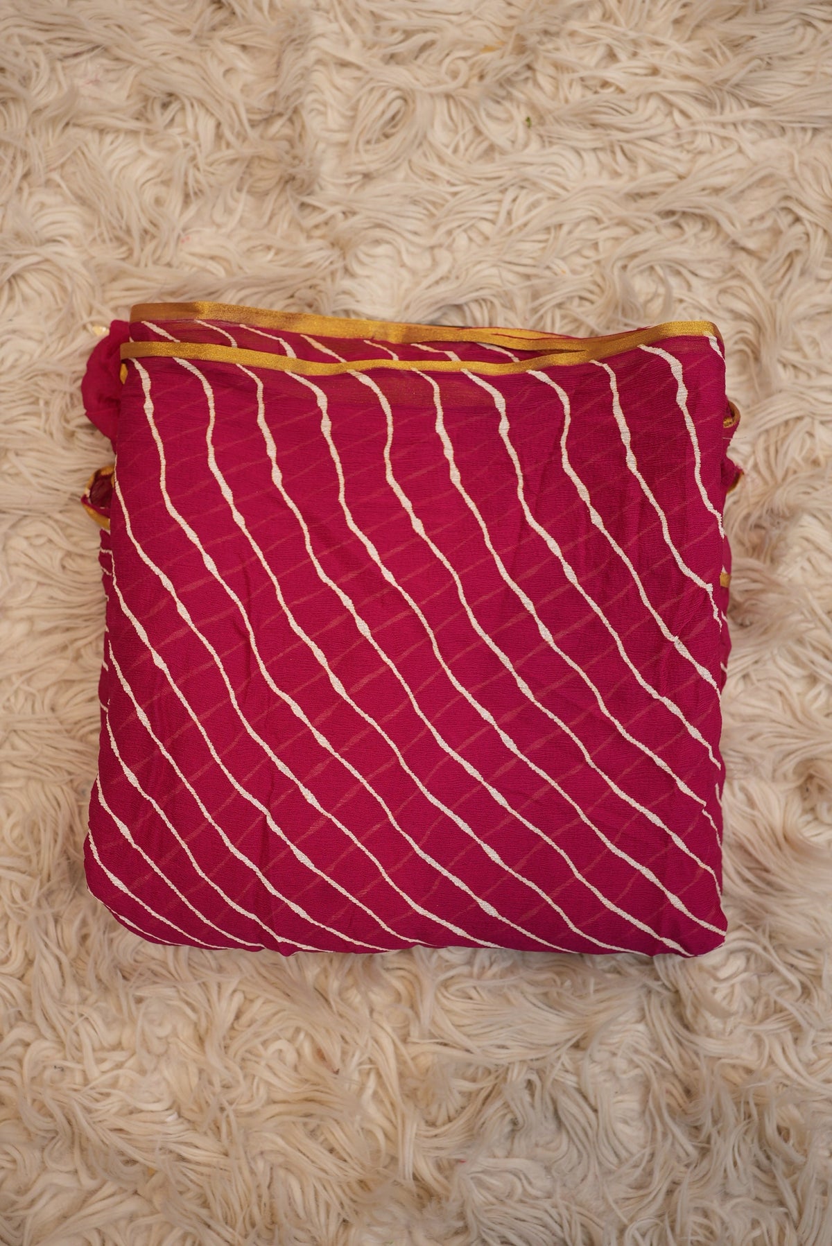 Rajasthani Leheriya Chiffon Saree with Lace Border (With Blouse)