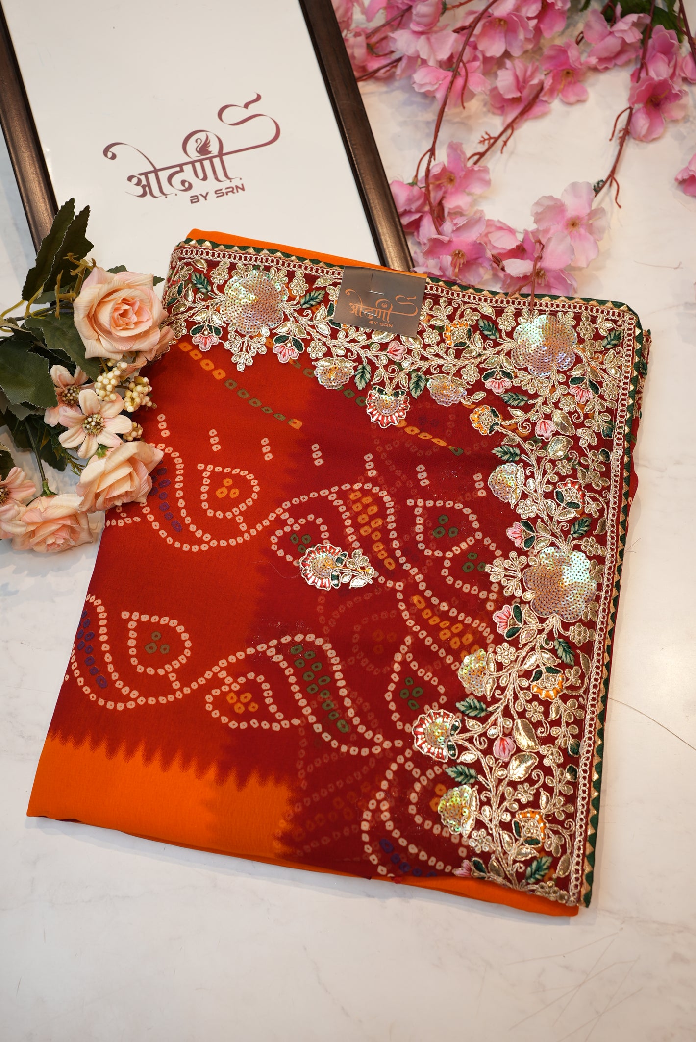 Rajasthani peela georgette saree with embroidery & butti work ##SR0147