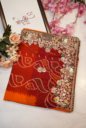 Rajasthani peela georgette saree with embroidery & butti work ##SR0147