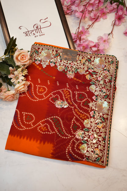 Rajasthani peela georgette saree with embroidery & butti work ##SR0147