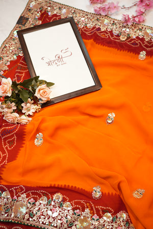 Rajasthani peela georgette saree with embroidery & butti work ##SR0147