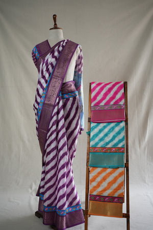COTTON SILK FABRIC LEHRIYA SAREE WITH ZARI BORDER (WITH BLOUSE)     ##SR0314
