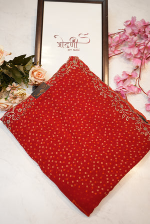 Rajasthani chunri lotus bandhej saree with siroski border and butta ##SR0148