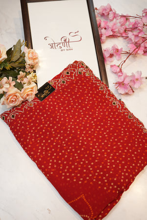 Rajasthani bandhej chunri lotus print saree with siroski border ##SR0149