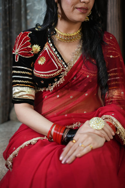 LOTUS RAJSTHANI ANGI BLOUSE WITH LOTUS DESIGN GOTA PTTI WORK ##HB105