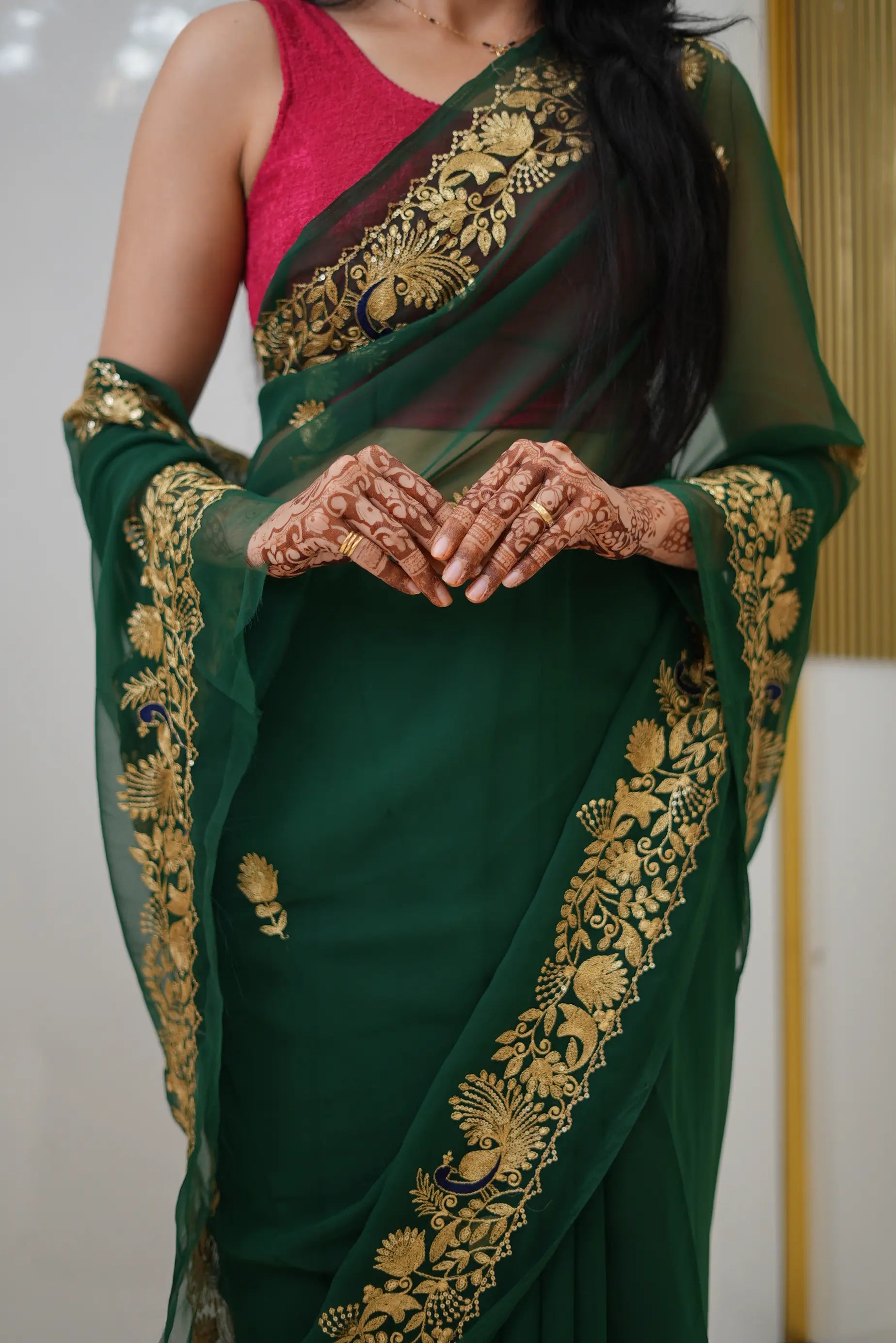 Darbari Saree With Peacock Butta & Vintage Work (Without Blouse)