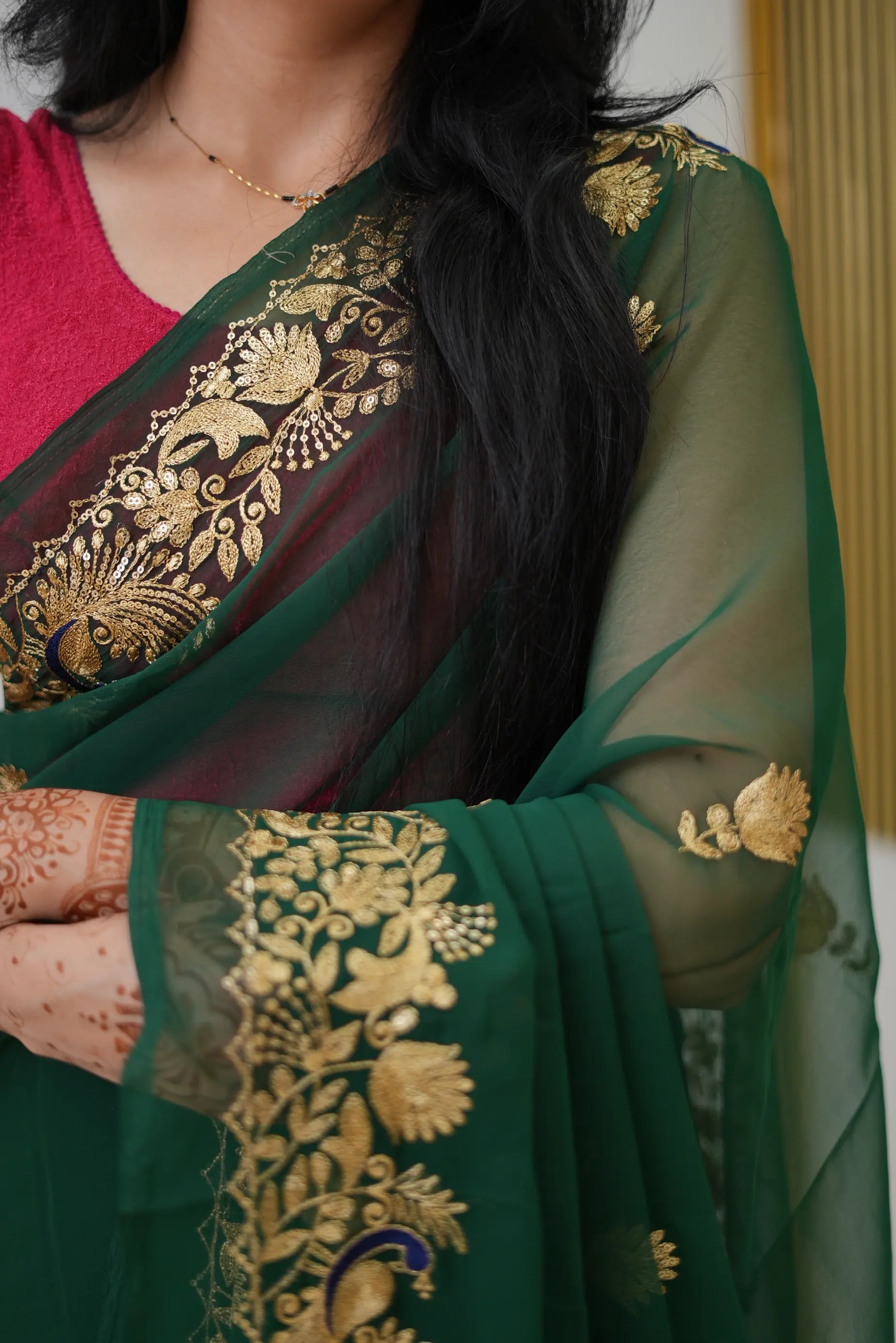 Darbari Saree With Peacock Butta & Vintage Work (Without Blouse)