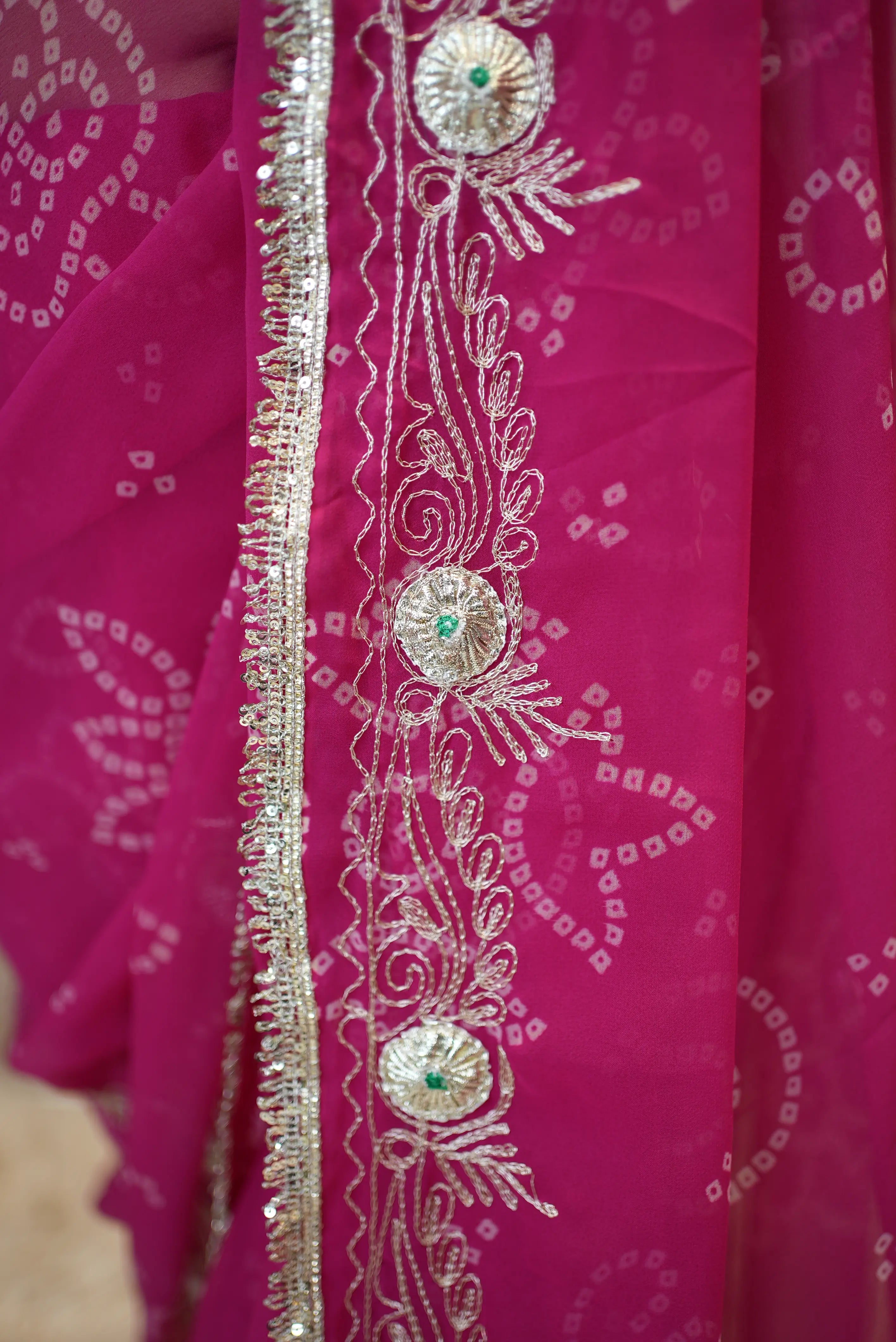 Fancy Bandhej Saree with Vintage Gota Patti & Kasab Work
