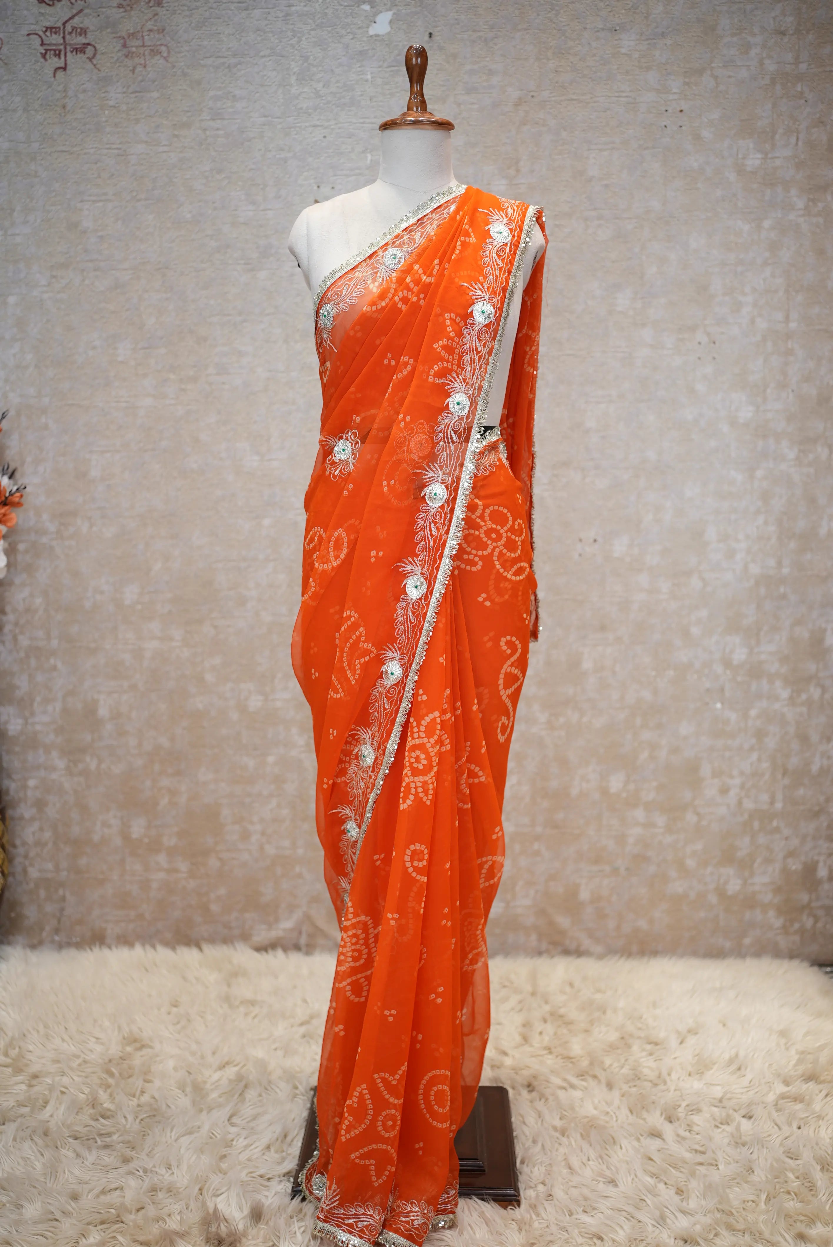 Fancy Bandhej Saree with Vintage Gota Patti & Kasab Work