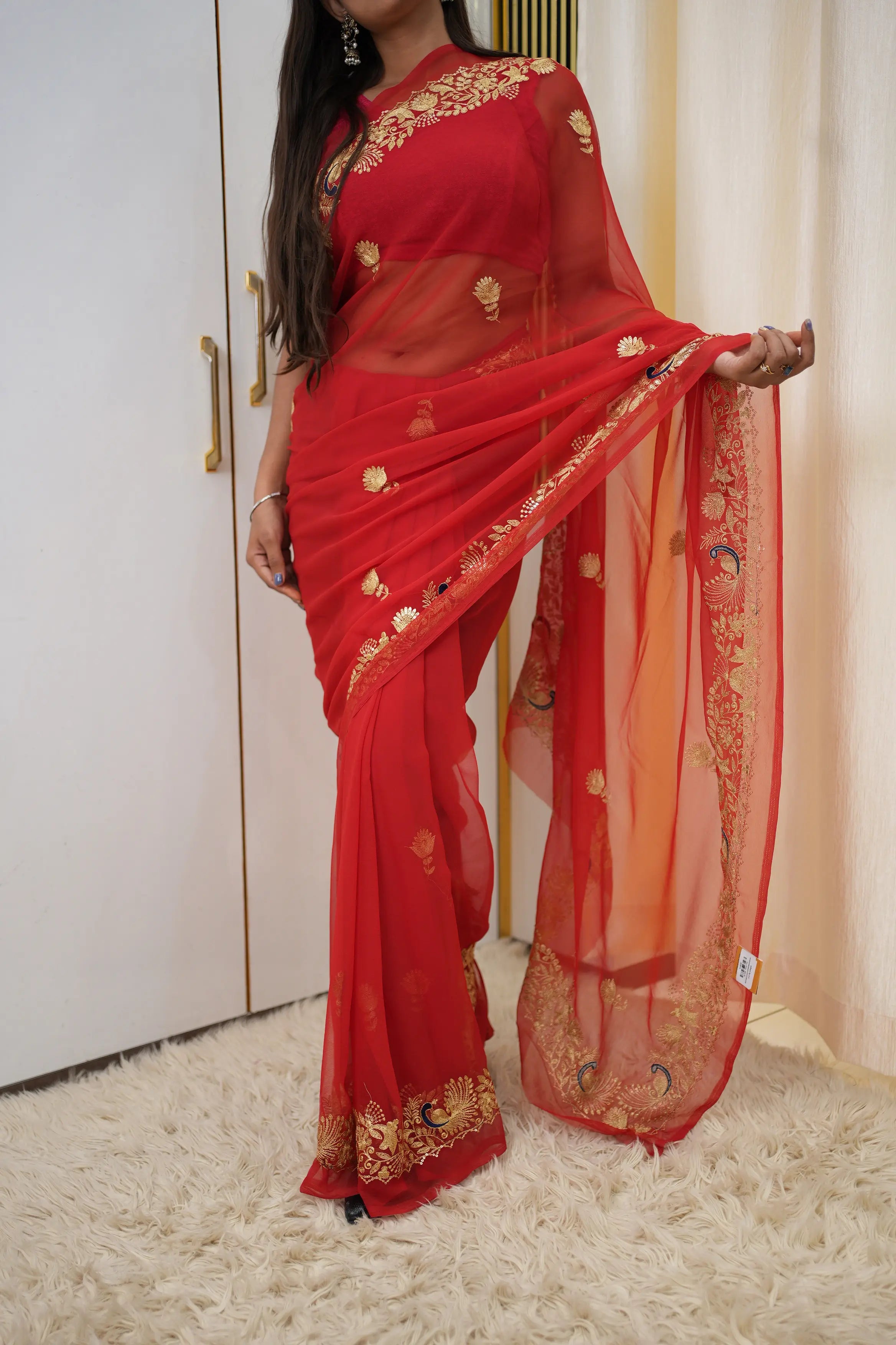 Darbari Saree With Peacock Butta & Vintage Work (Without Blouse)