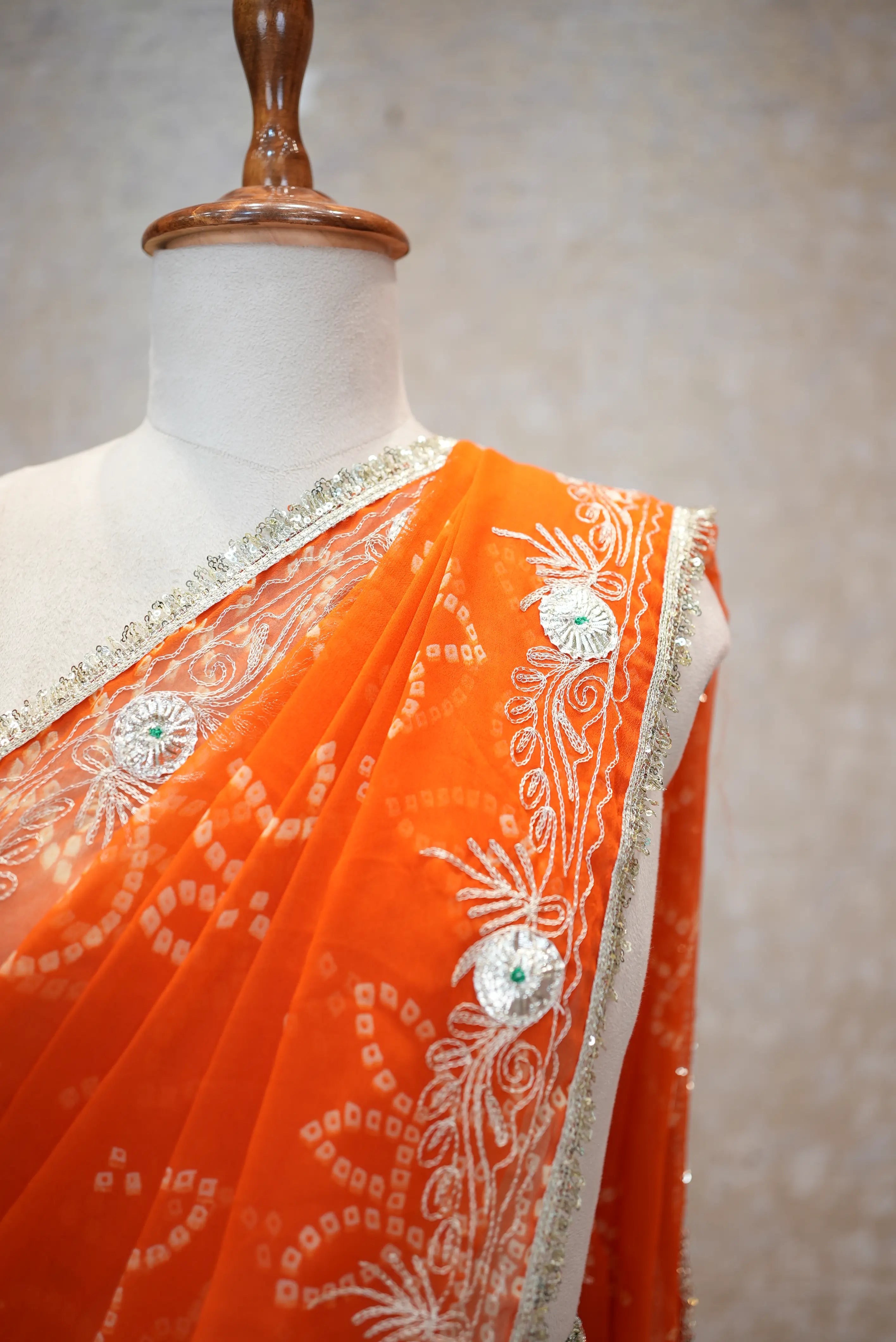 Fancy Bandhej Saree with Vintage Gota Patti & Kasab Work