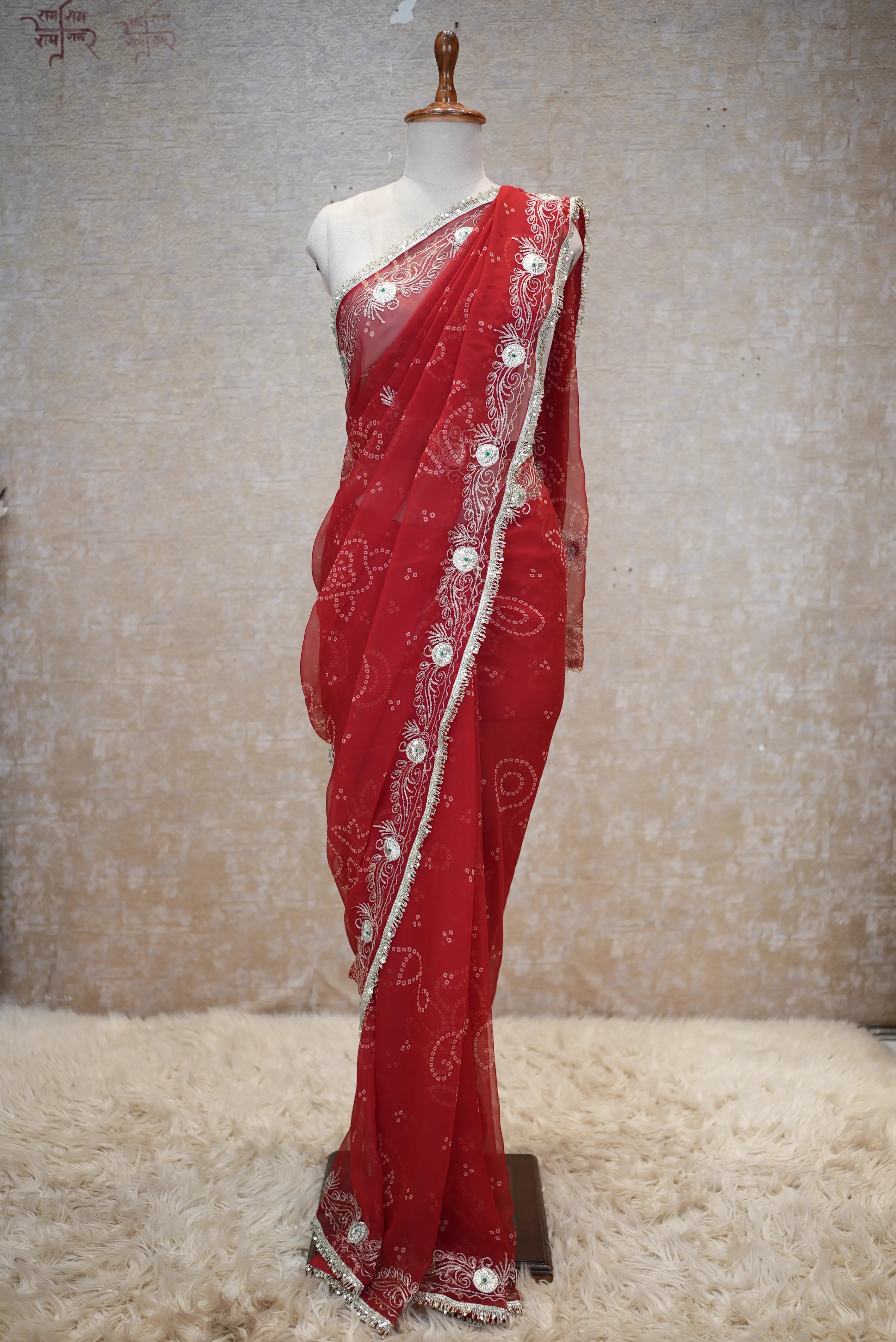 Fancy Bandhej Saree with Vintage Gota Patti & Kasab Work