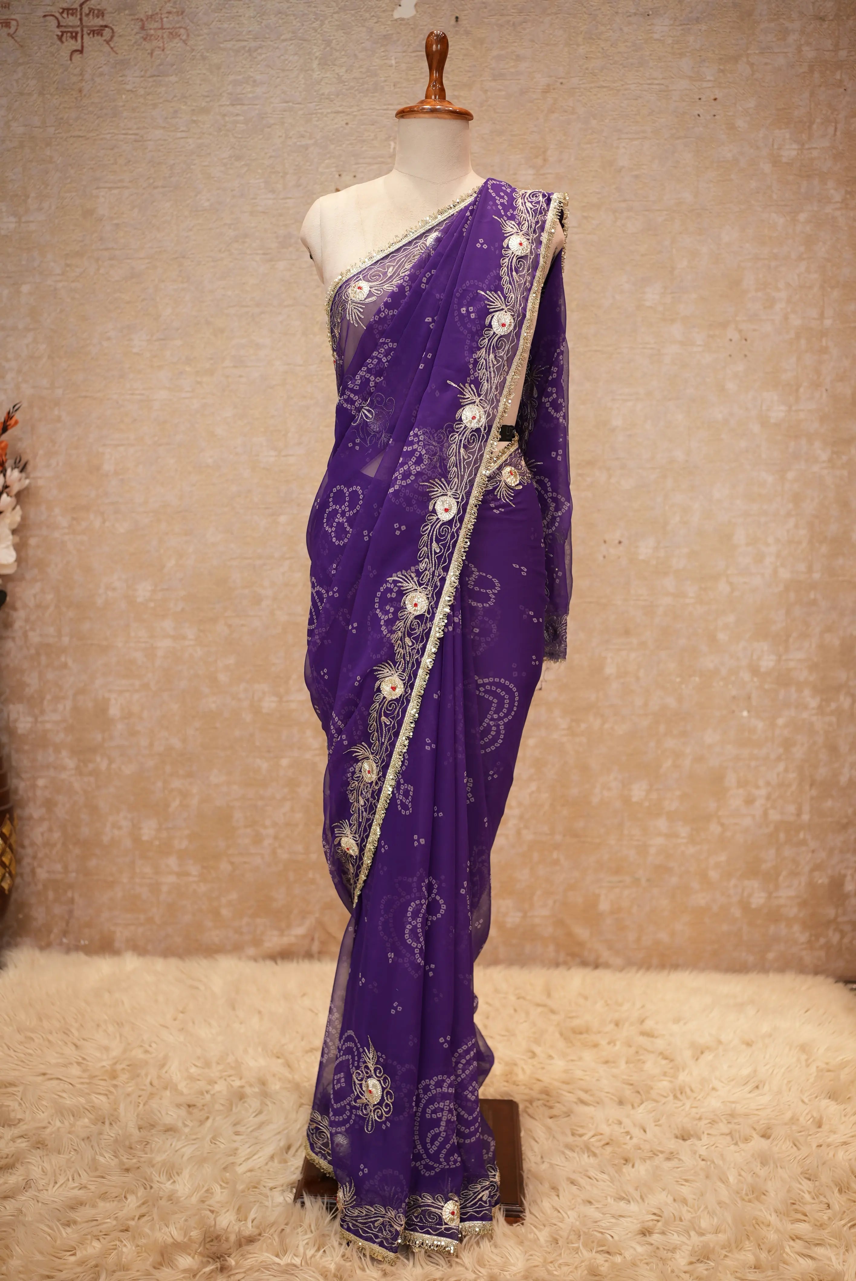 Fancy Bandhej Saree with Vintage Gota Patti & Kasab Work