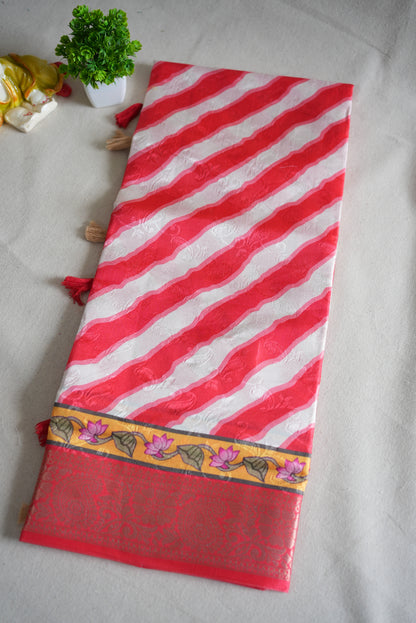 COTTON SILK FABRIC LEHRIYA SAREE WITH ZARI BORDER (WITH BLOUSE)     ##SR0314