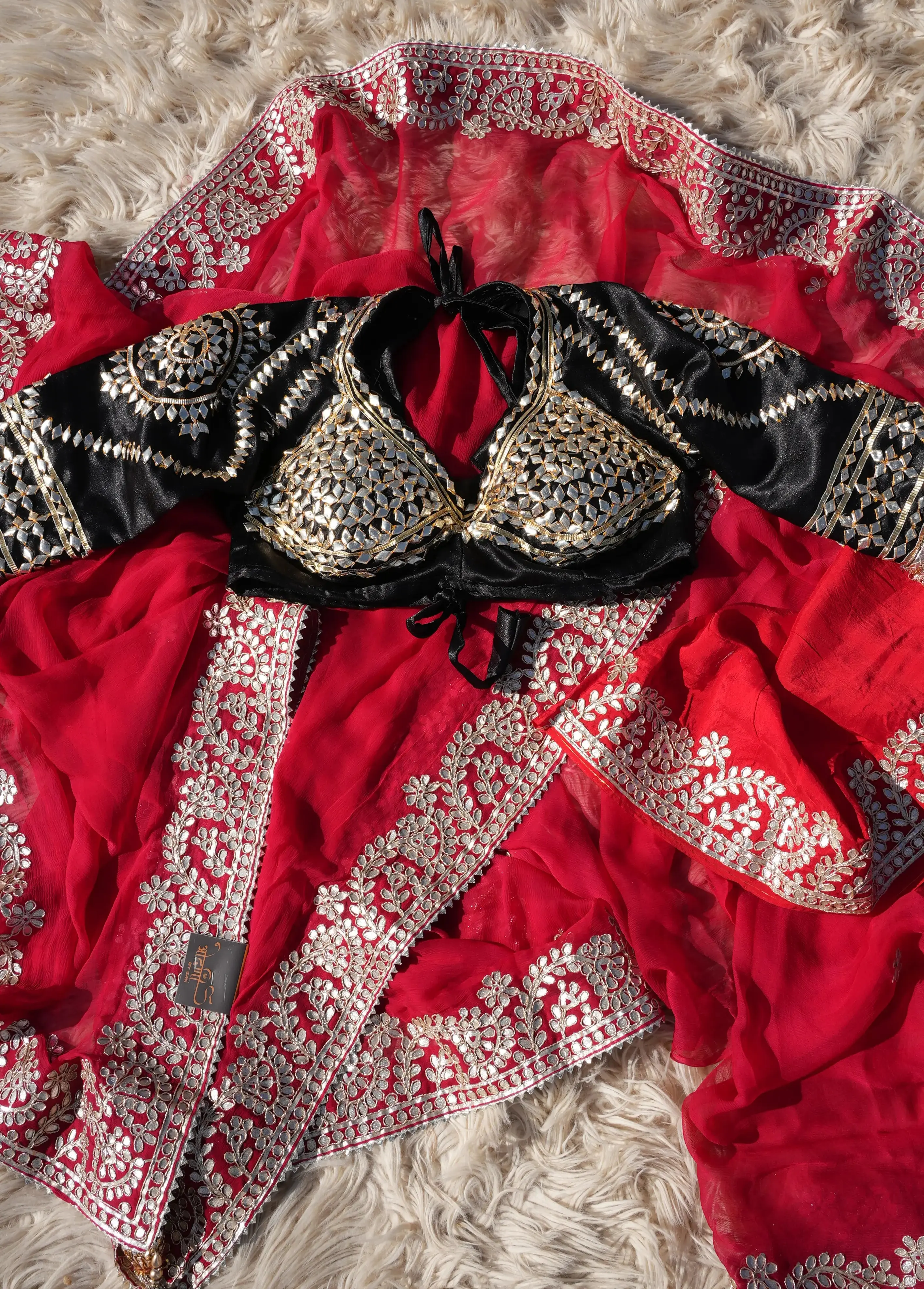 Roohani Rat Rajasthani Angi Blouse with Uppada Silk Saree & Nayla Work