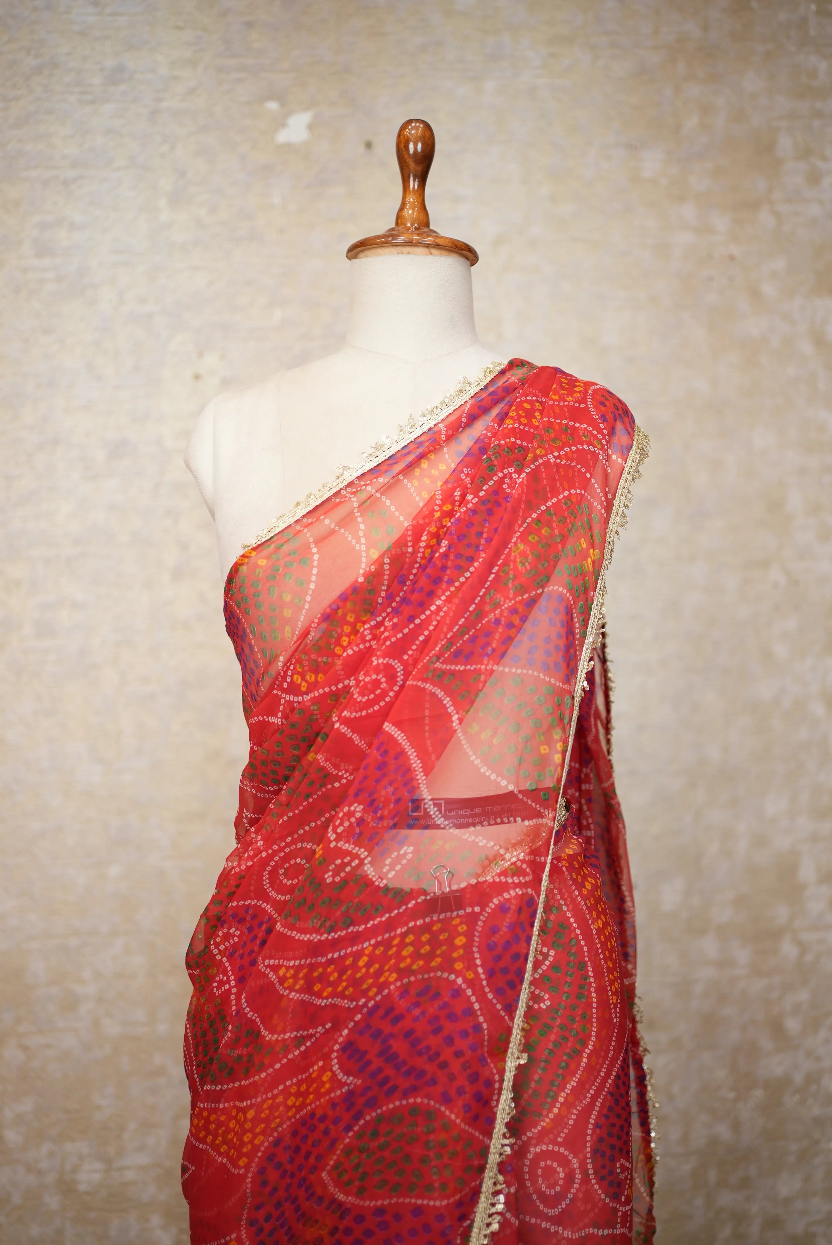 Shekhawati Bandhej Saree with Bandhani Print Lace Pattern in Georgette Fabric