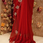 ROYAL GEORGETTE FABRIC BLOOD RED COLOUR SAREE WITH AARI TARI WORK (WITH BLOUSE) ##SR597