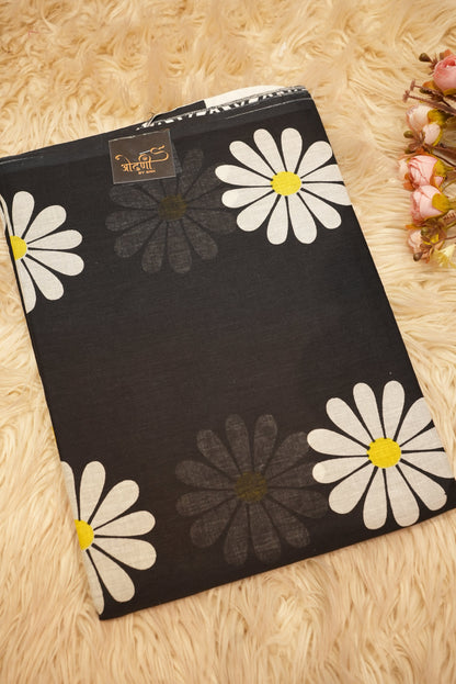 MAL COTTON FABRIC SAREE WITH FLOWER PRINT DESIGN (WITH BLOUSE)   ##SR0304