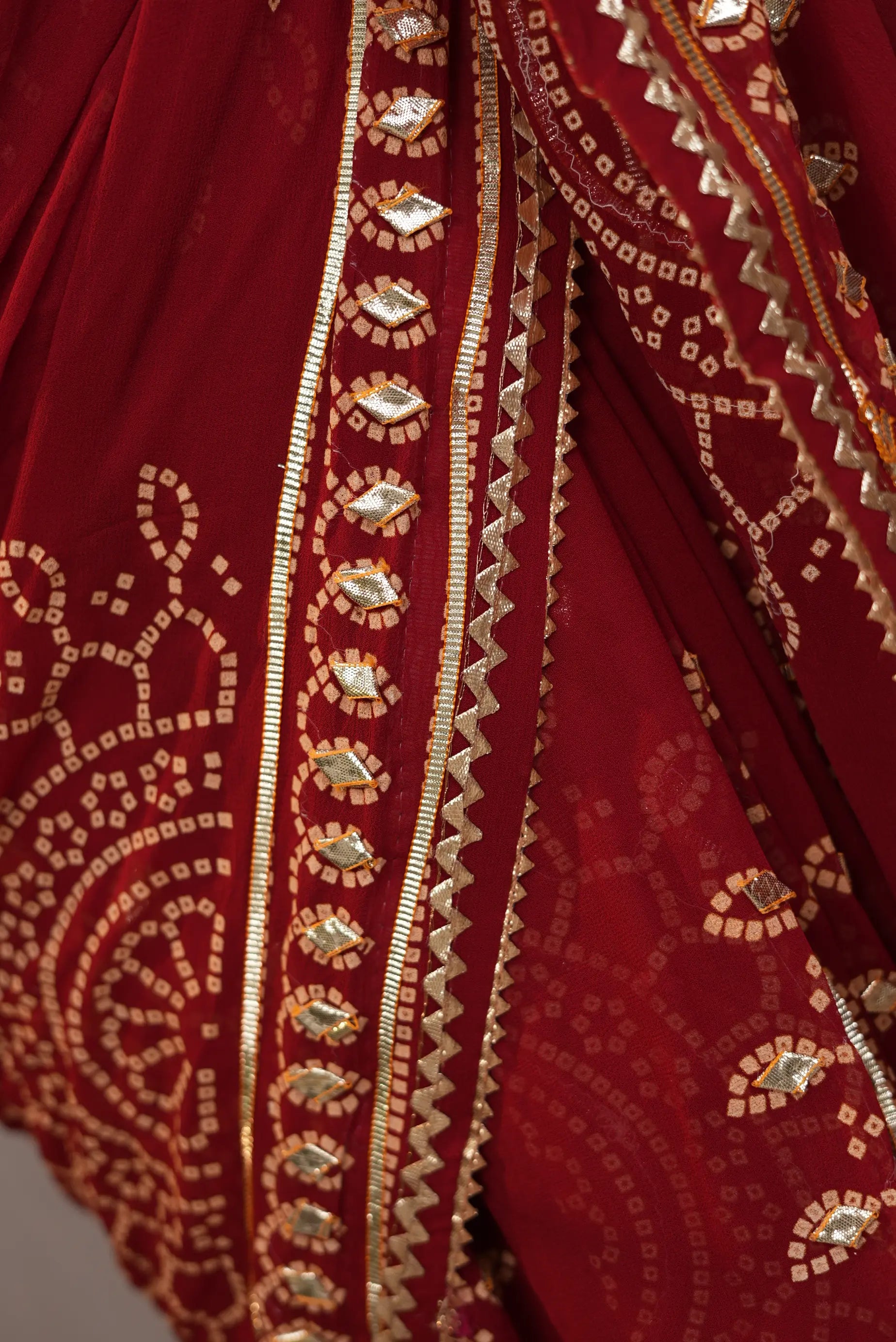 Pure Georgette Febiyana Bandhej Saree with Kacchi Gota Patti Work (With Blouse)