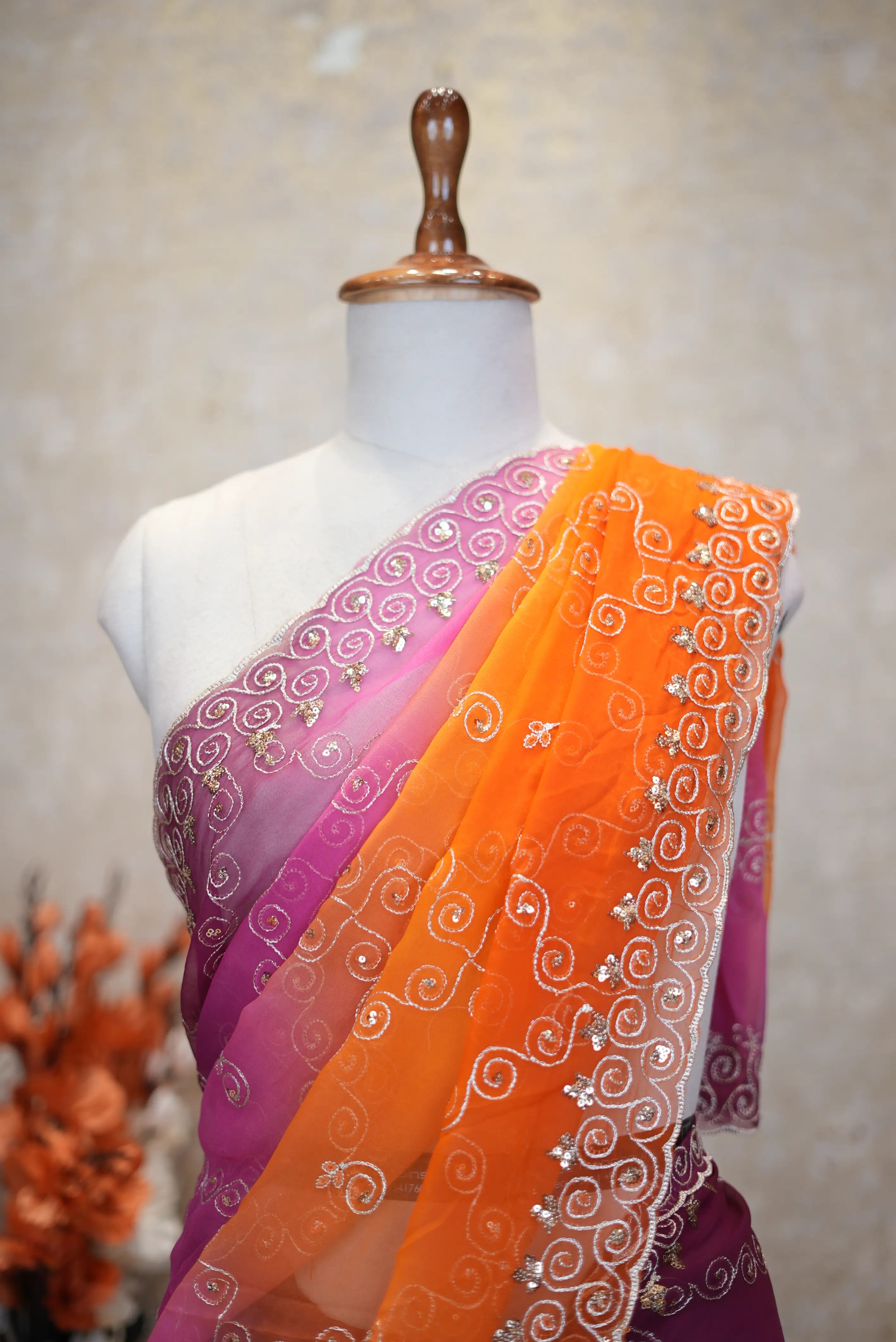 Multishade Darbari Saree With Aari Taari Work on Diamond Georgette Fabric (With Blouse)