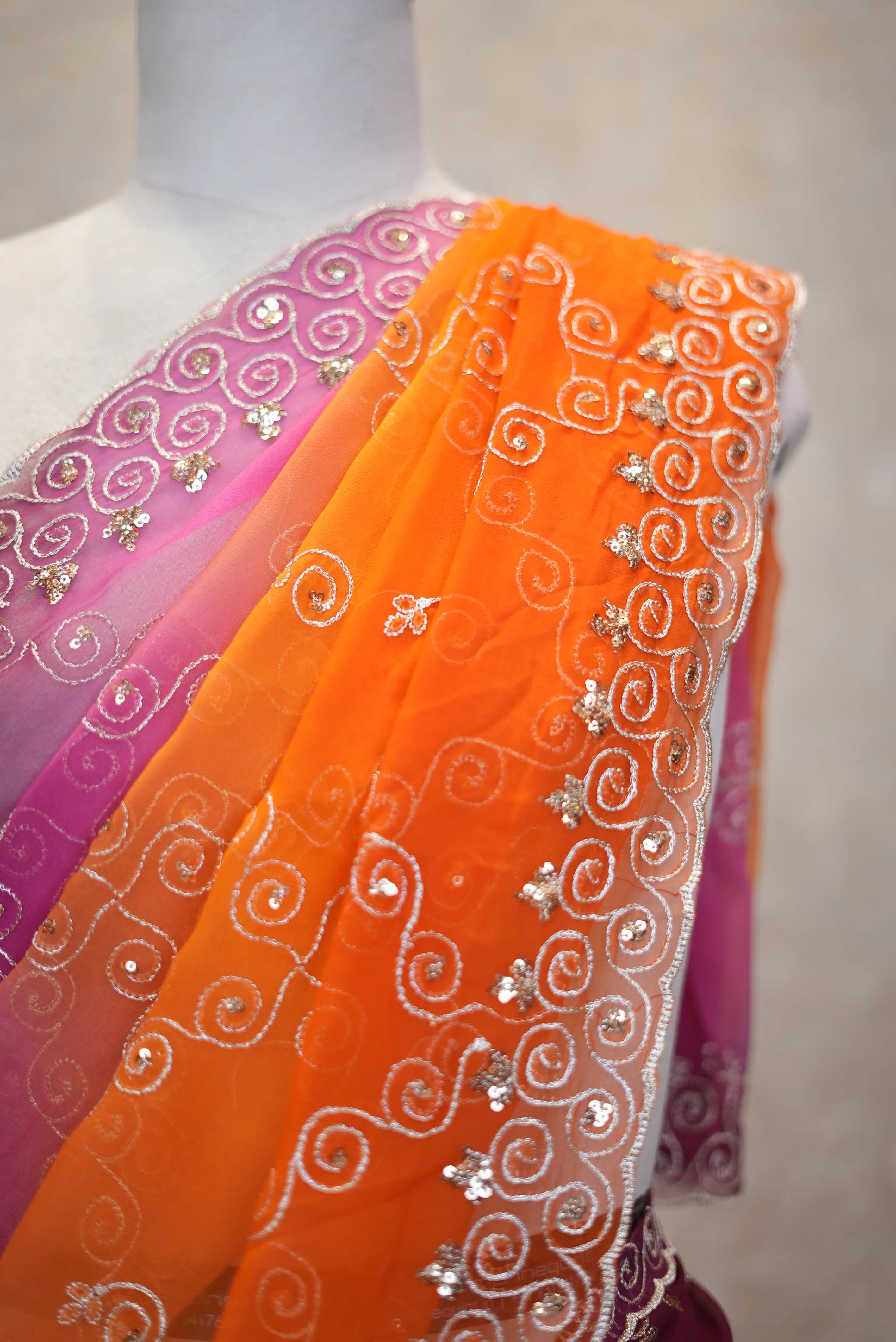 Multishade Darbari Saree With Aari Taari Work on Diamond Georgette Fabric (With Blouse)