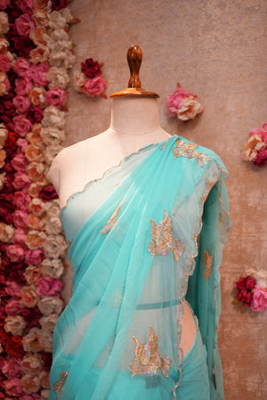 FIGURE PATTERN SAREE WITH SEQUENCE & CUTDANA WORK ON ROYAL GEORGETTE FABRIC (WITH BLOUSE) ##SR598