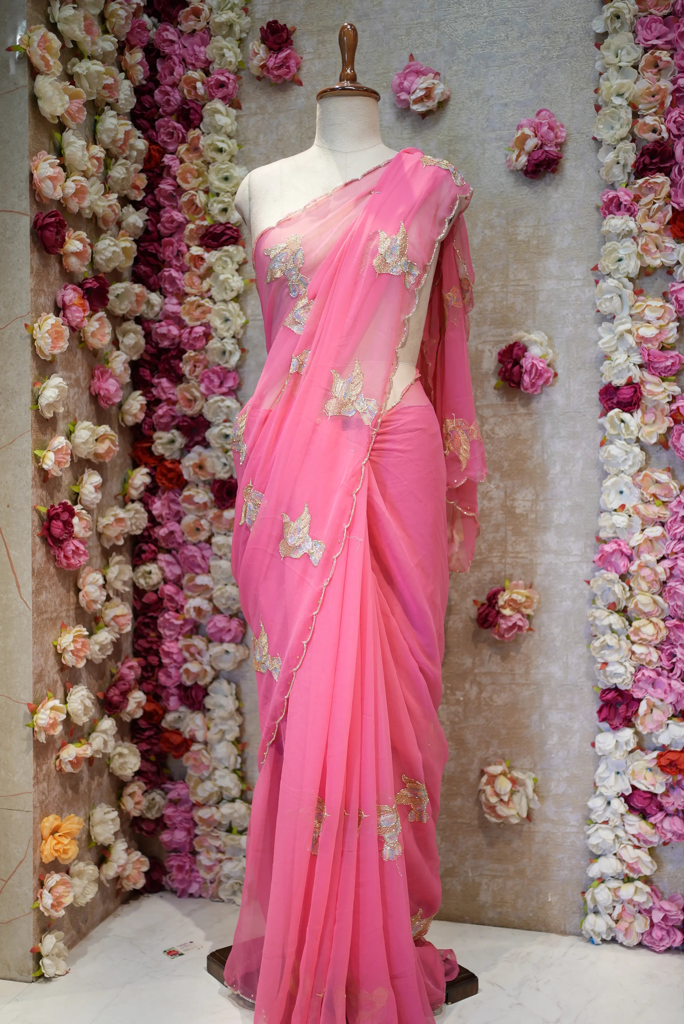 Figure Pattern Saree with Sequin & Cutdana Work Blouse