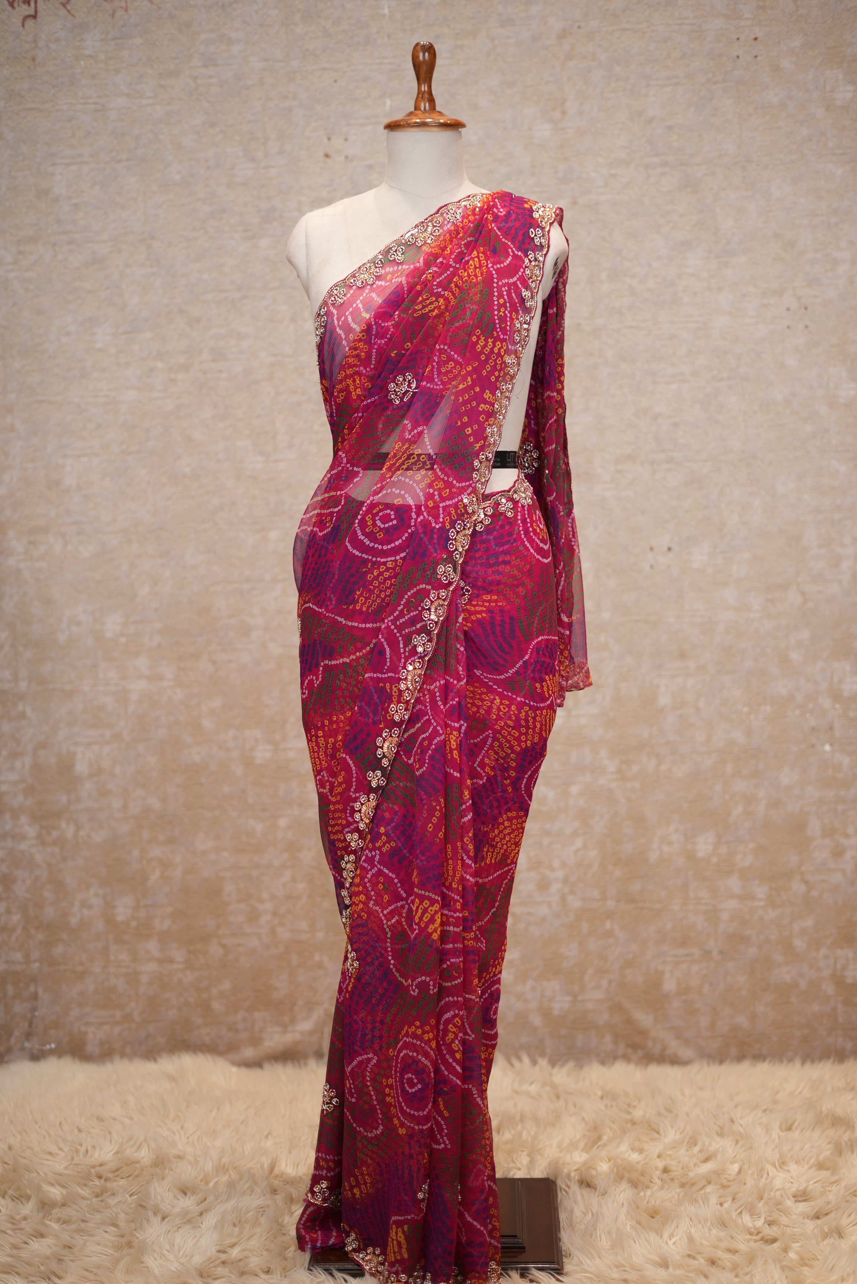 SHEKHAWATI BANDHEJ SAREE WITH SEQUINS & CUTDANA WORK(WITH BLOUSE)