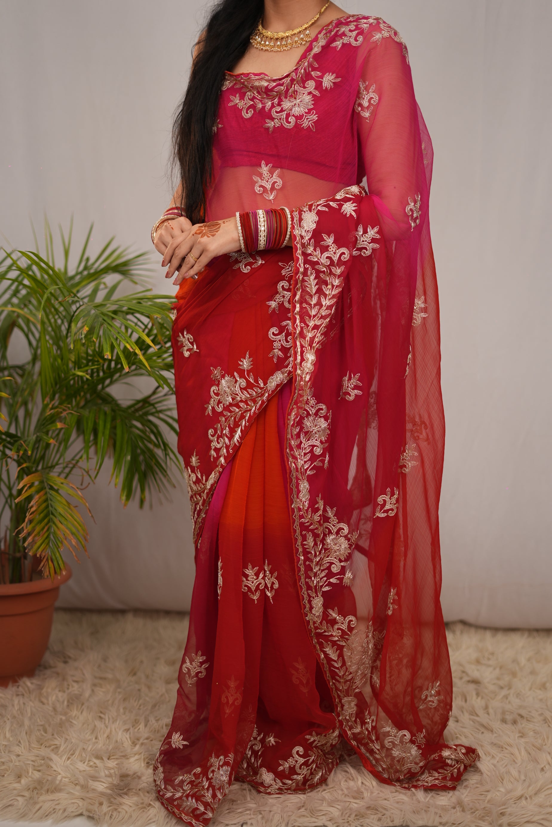 Chiffon Saree With Intricate Pittan Work