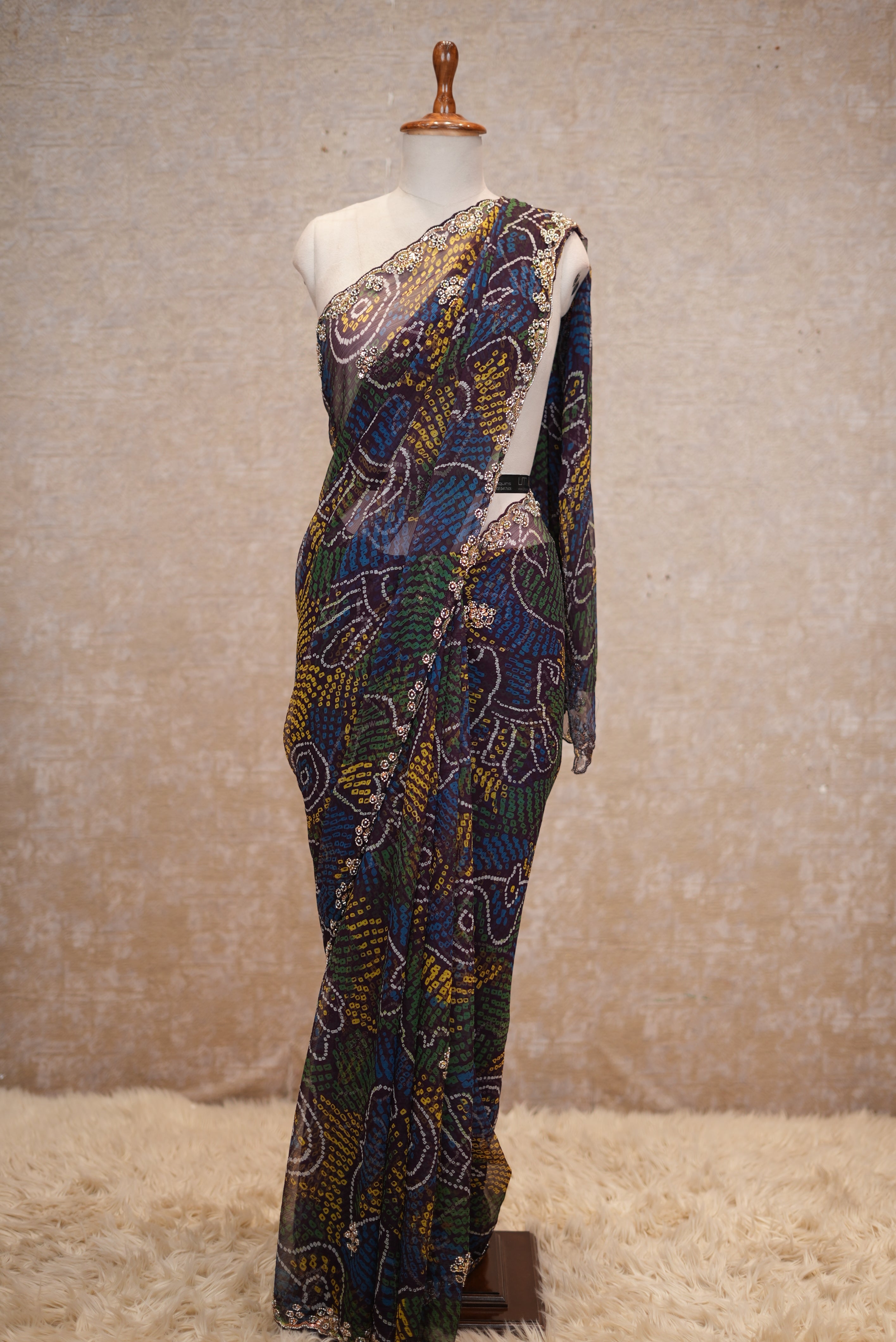 SHEKHAWATI BANDHEJ SAREE WITH SEQUINS & CUTDANA WORK(WITH BLOUSE)