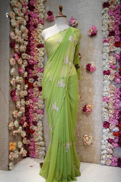 FIGURE PATTERN SAREE WITH SEQUENCE & CUTDANA WORK ON ROYAL GEORGETTE FABRIC (WITH BLOUSE) ##SR598