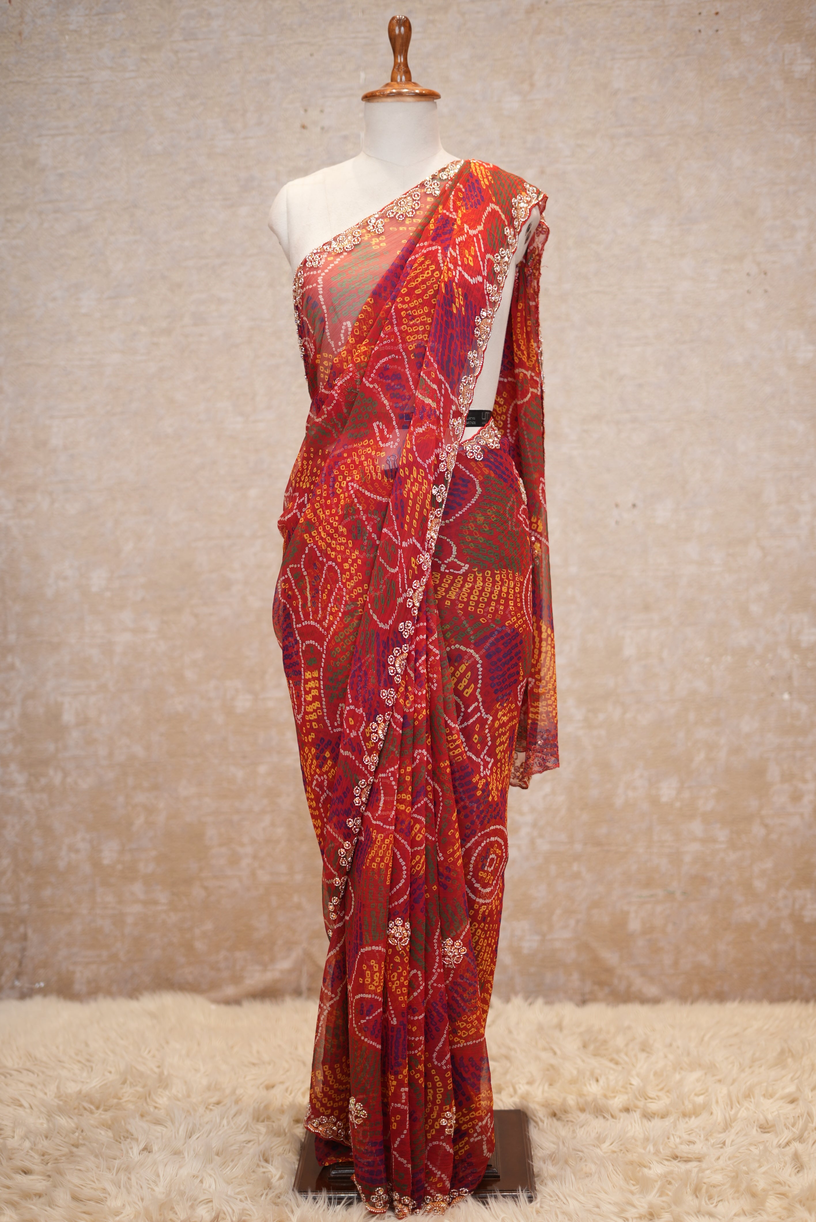 SHEKHAWATI BANDHEJ SAREE WITH SEQUINS & CUTDANA WORK(WITH BLOUSE)