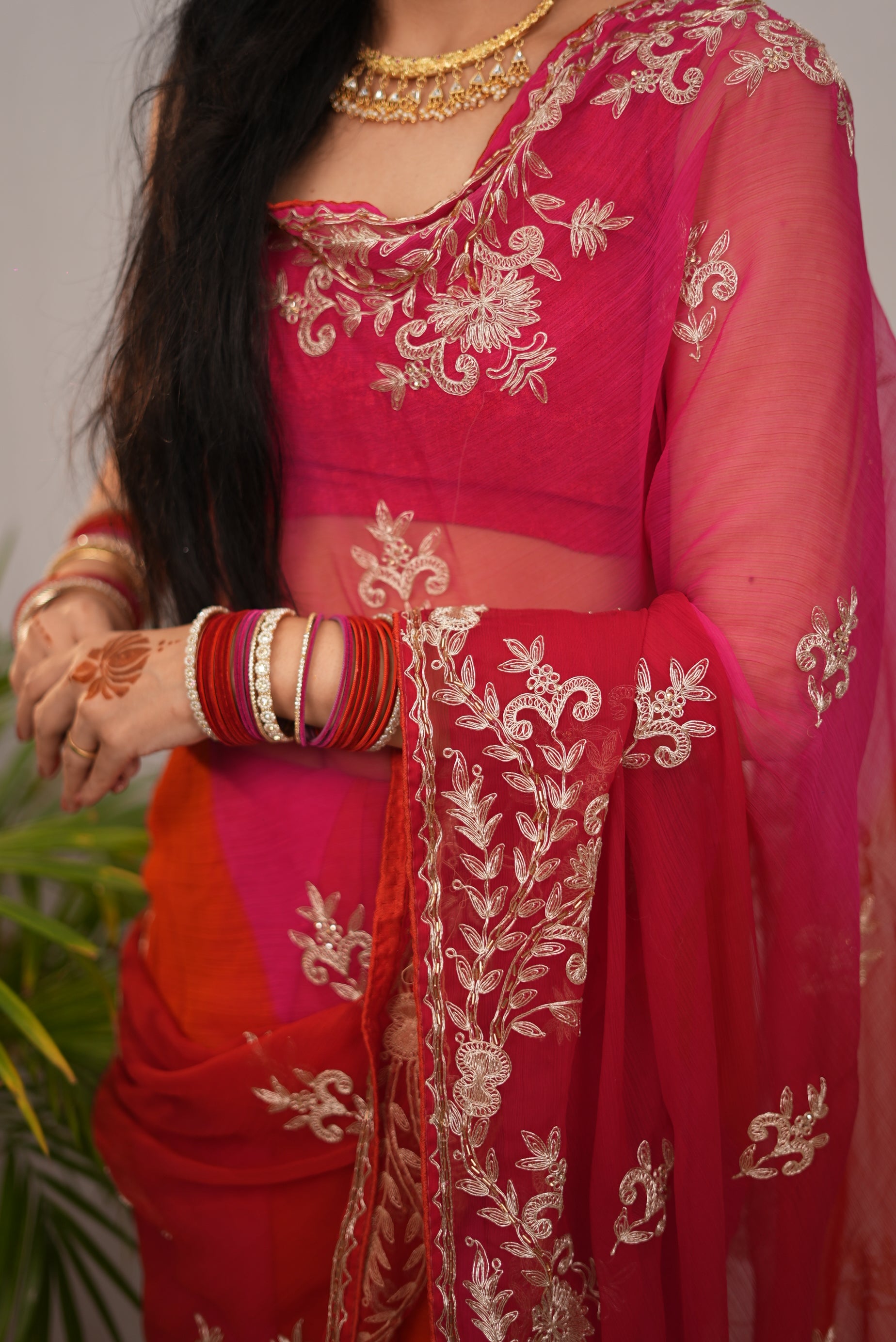 Chiffon Saree With Intricate Pittan Work