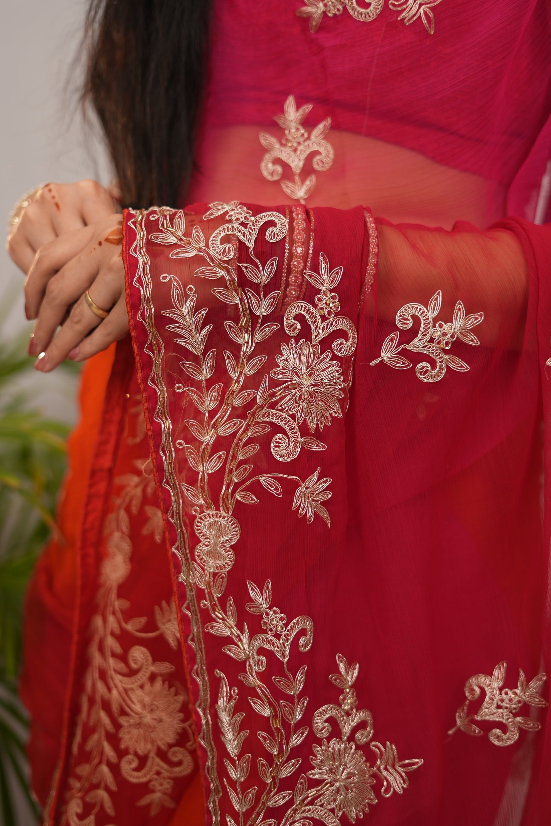 Chiffon Saree With Intricate Pittan Work