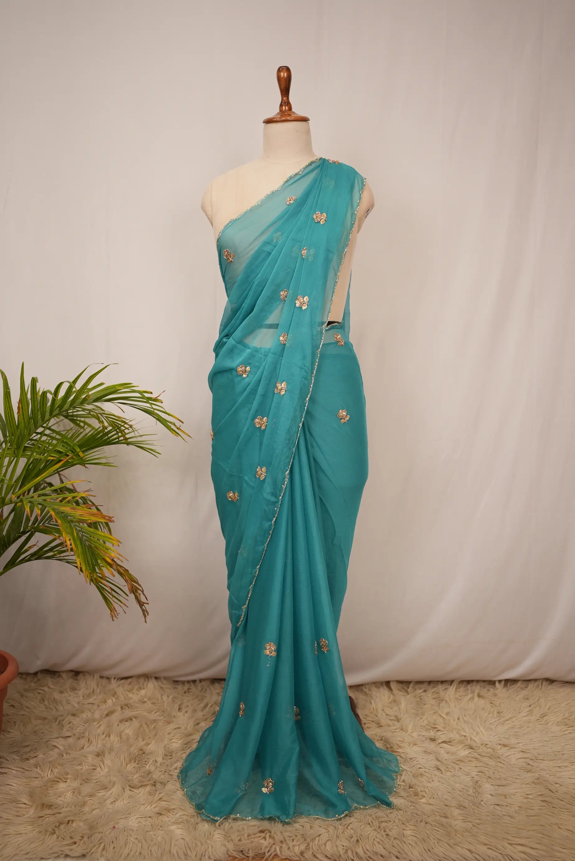 Chiffon Fabric Saree With Sequence & Cut Dana Handwork (With Blouse)