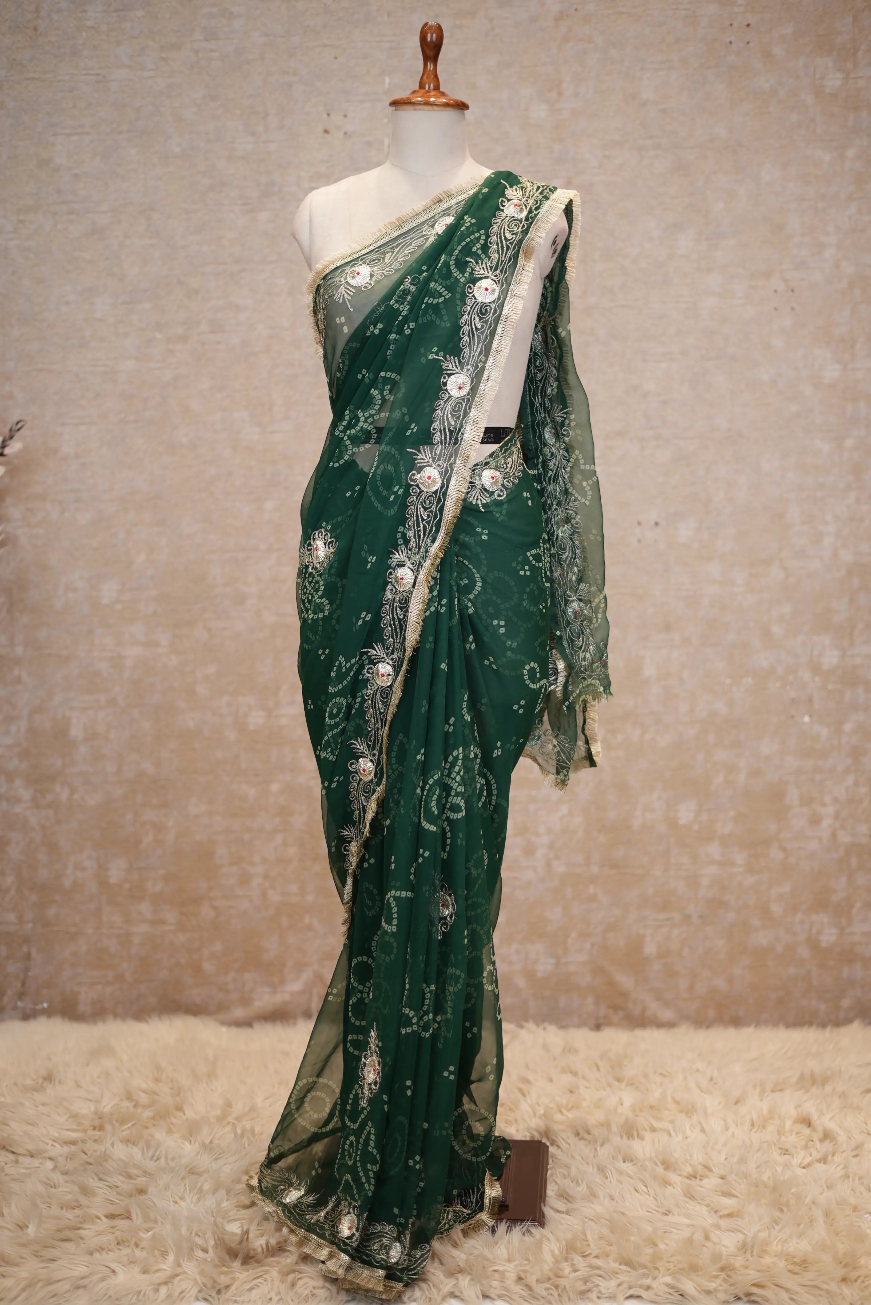 Fancy Bandhej Saree with Vintage Gota Patti & Kasab Work