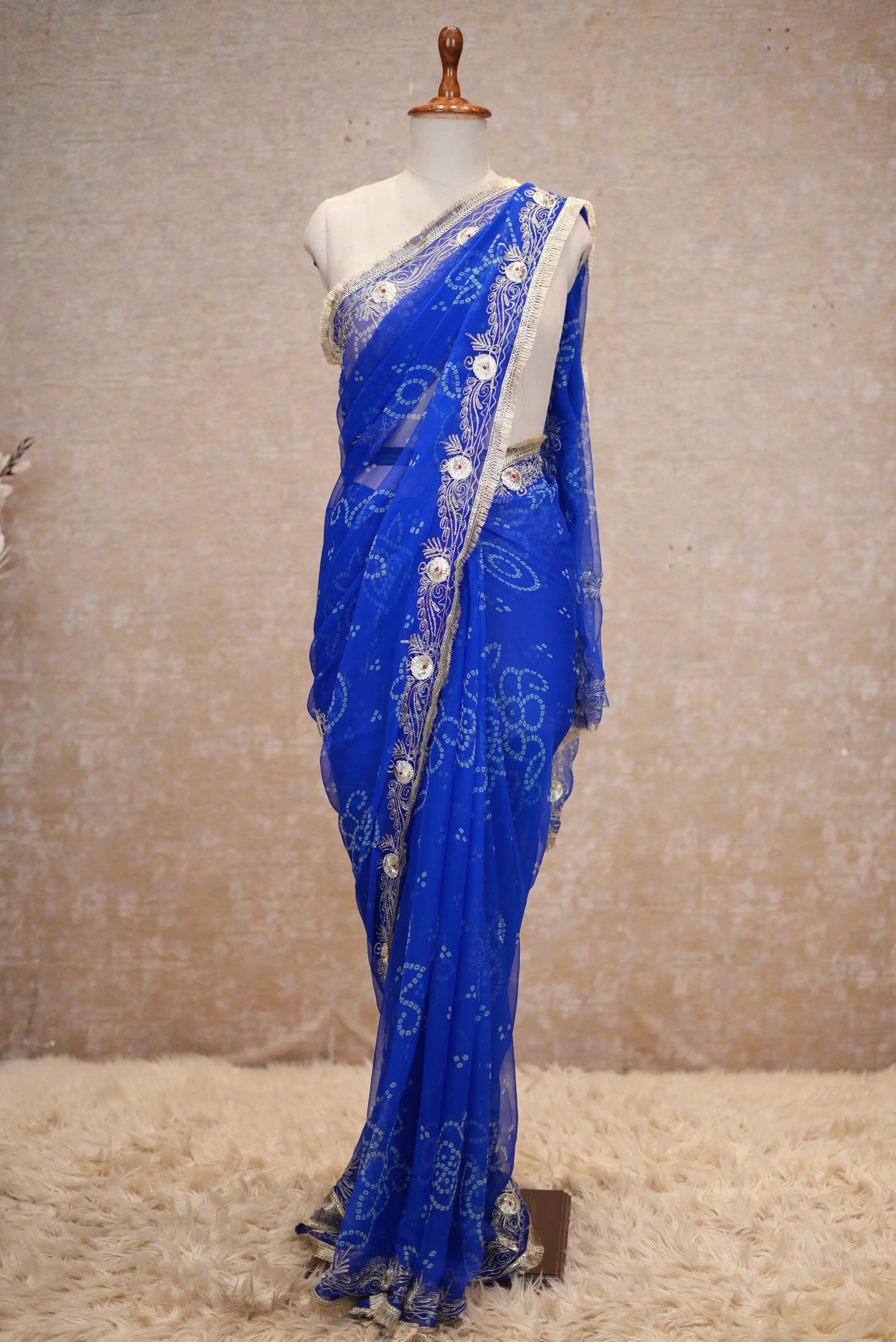 Fancy Bandhej Saree with Vintage Gota Patti & Kasab Work