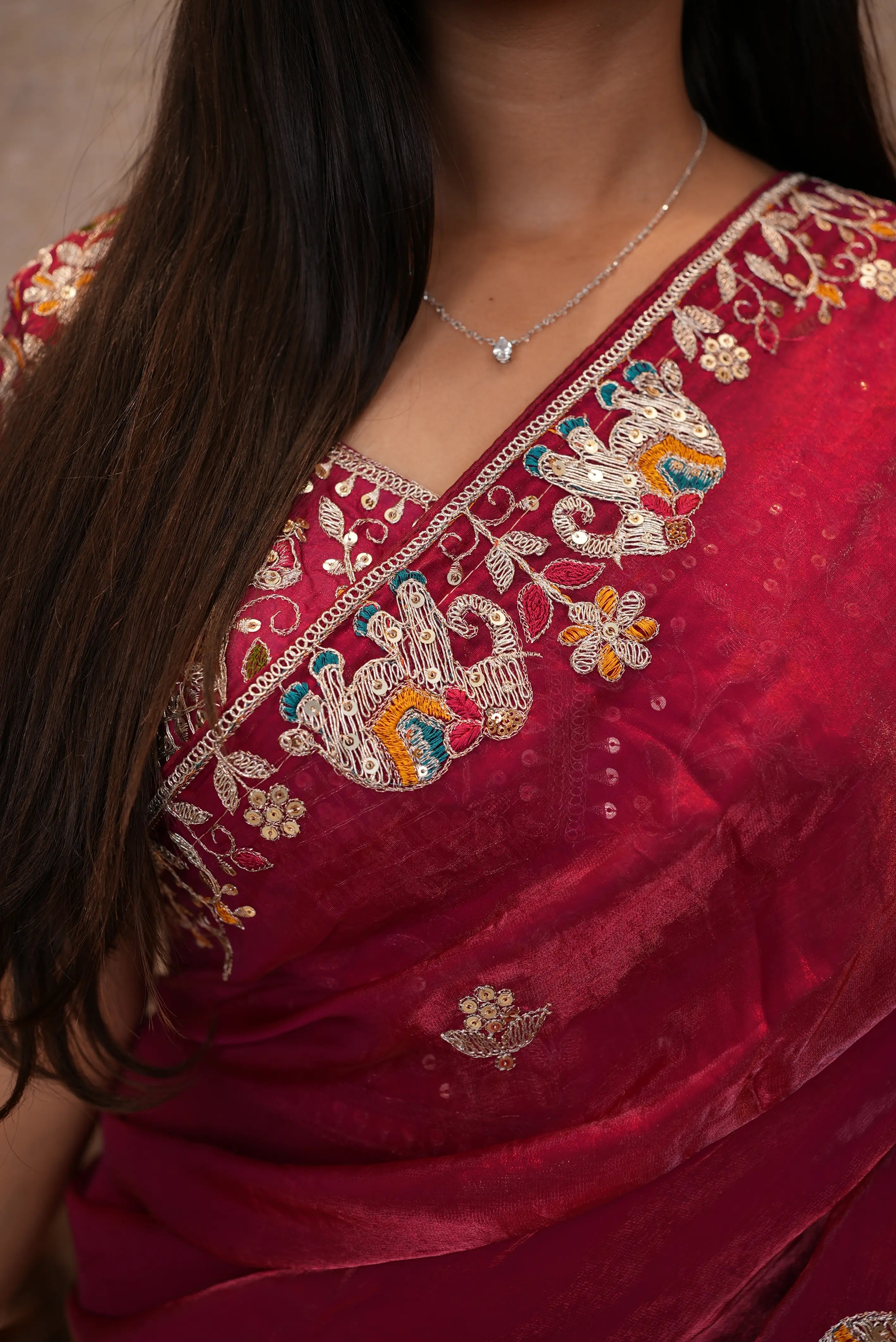 Embroidered pattern stitch blouse saree