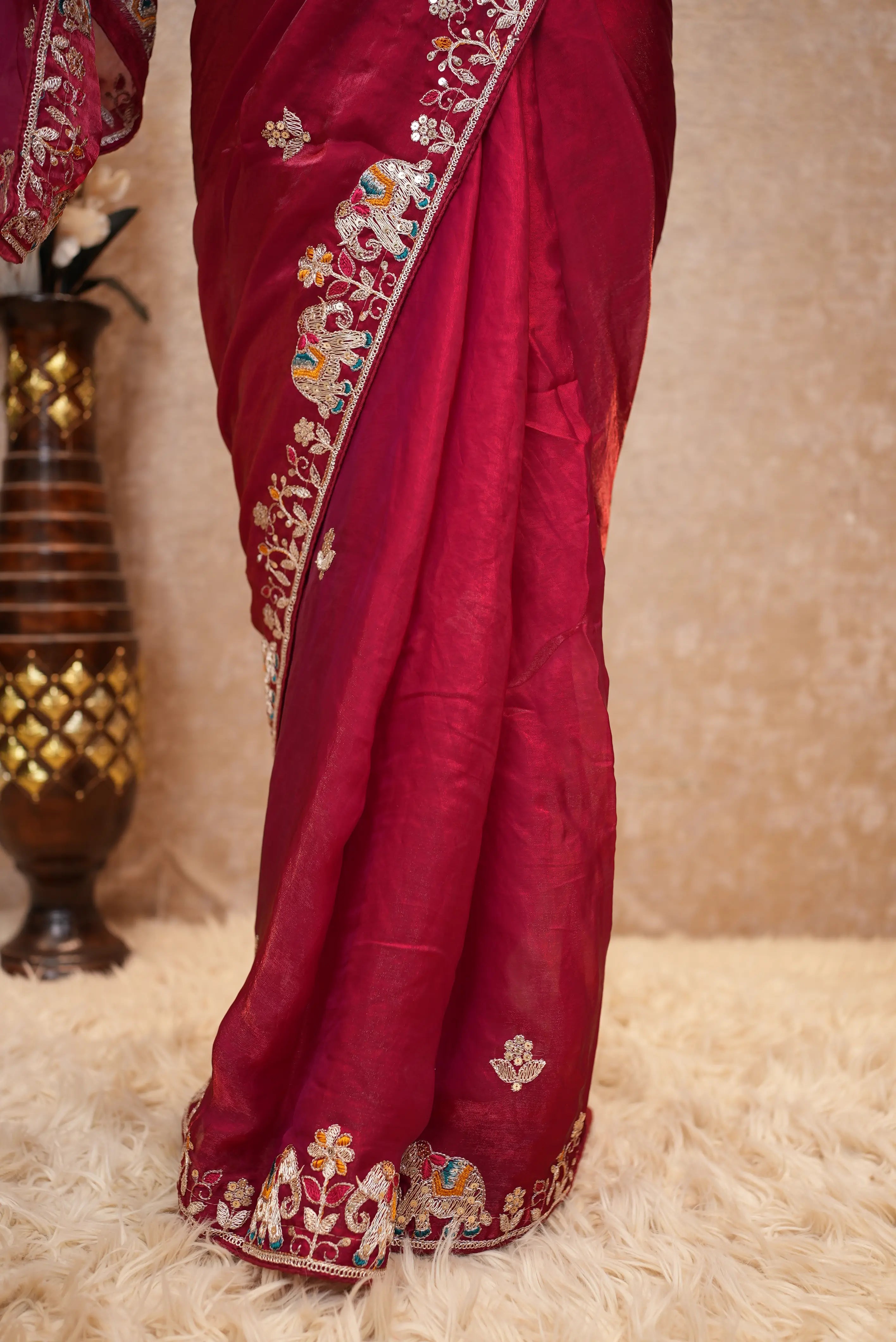 Embroidered pattern stitch blouse saree