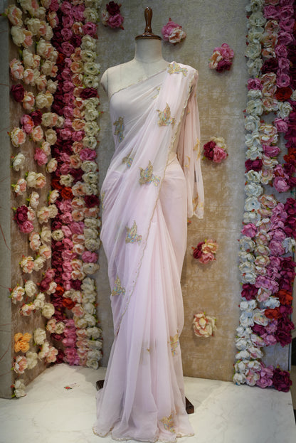 FIGURE PATTERN SAREE WITH SEQUENCE & CUTDANA WORK ON ROYAL GEORGETTE FABRIC (WITH BLOUSE) ##SR598