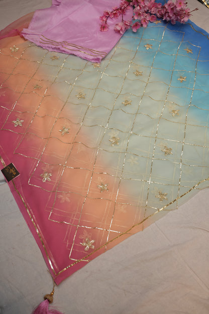 Moss Georgette Saree with Sikhiya Gota Patti Work ##SR001