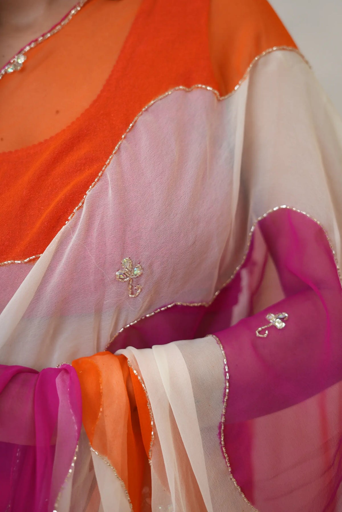 Designer Multi Shade Wave Handwork Saree with Blouse