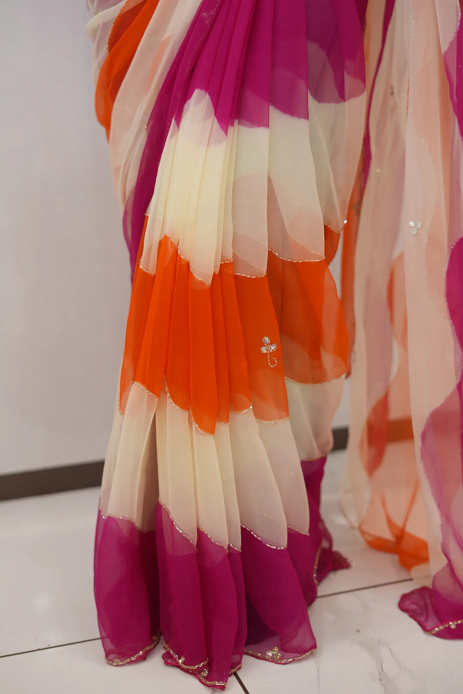 Designer Multi Shade Wave Handwork Saree with Blouse